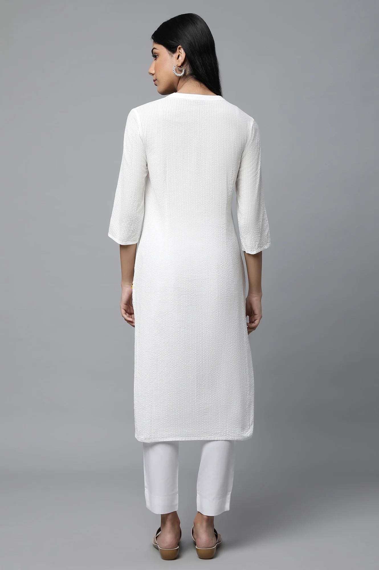 White Sheer Sucker Summer Basic kurta - Image 2