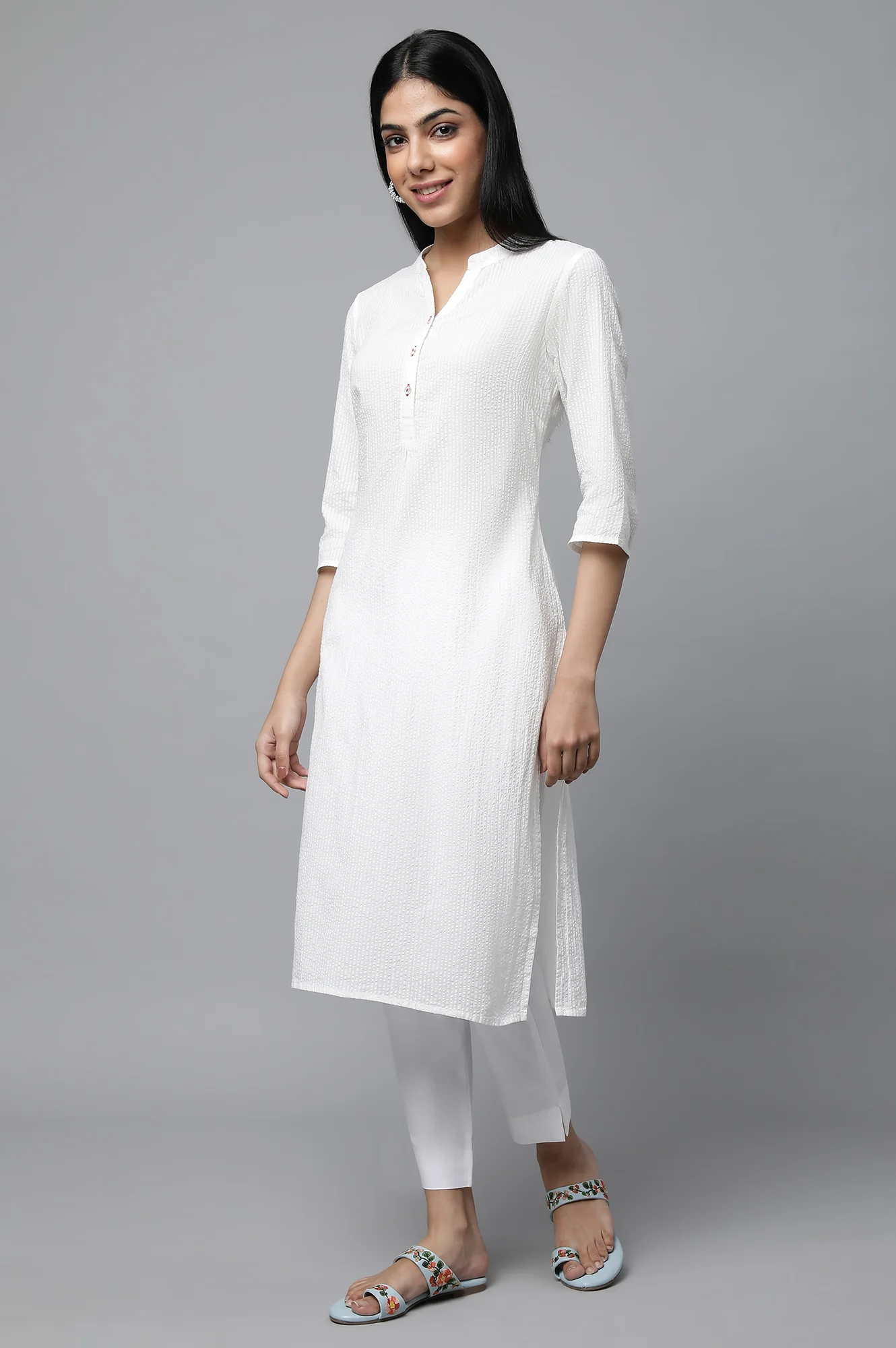 White Sheer Sucker Summer Basic kurta - Image 3