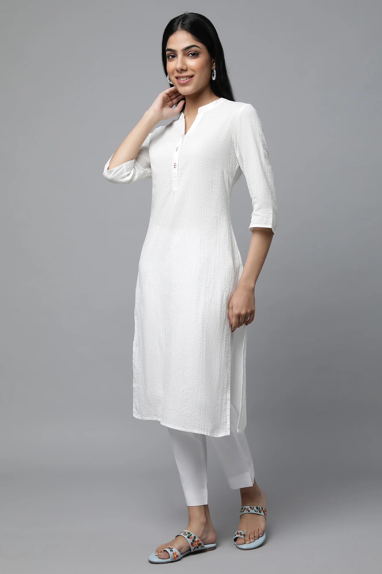 White Sheer Sucker Summer Basic kurta - Image 4