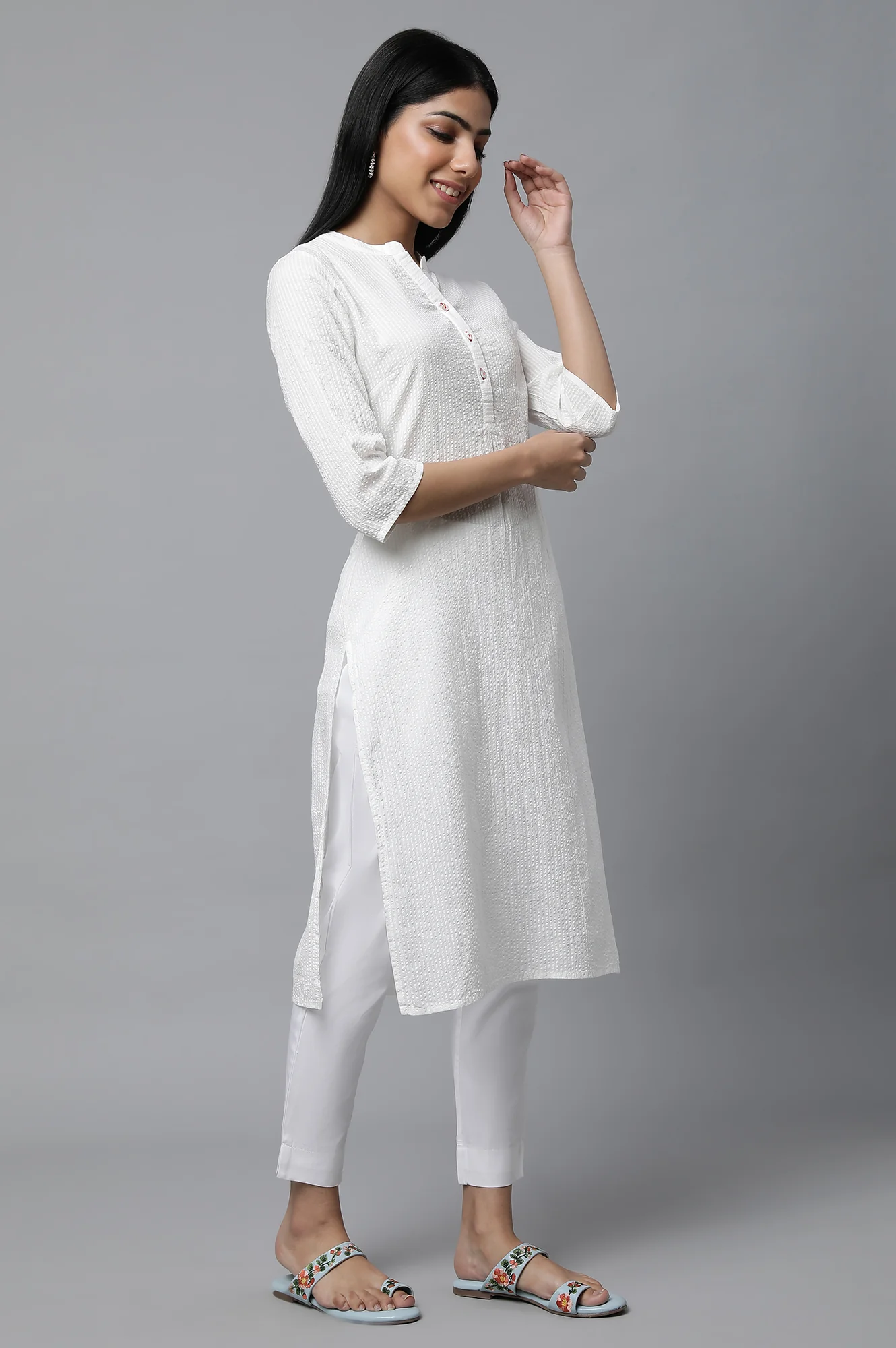 White Sheer Sucker Summer Basic kurta - Image 5