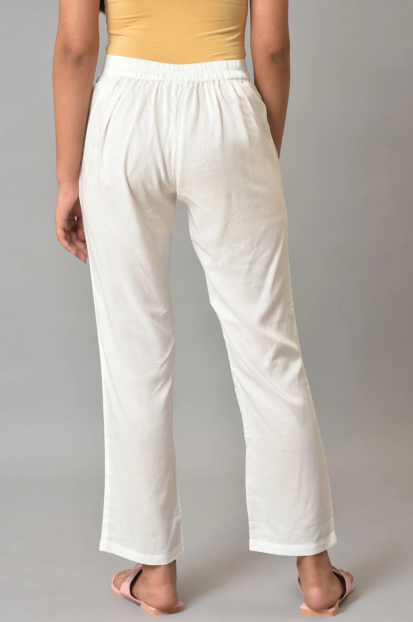 White Solid Plus Size Palazzo Pants - Image 2