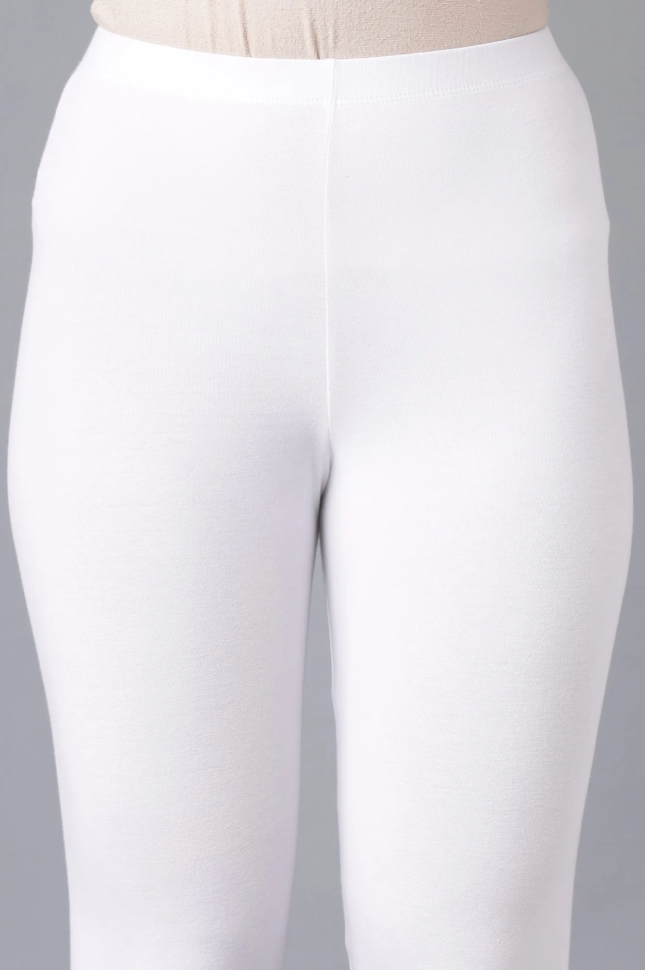 White Solid Skinny Fit Cotton Tights With Elasticated Waist - Image 6