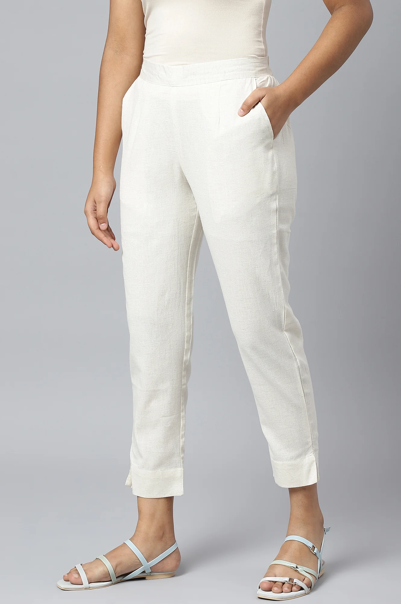 White Solid Trousers - Image 2