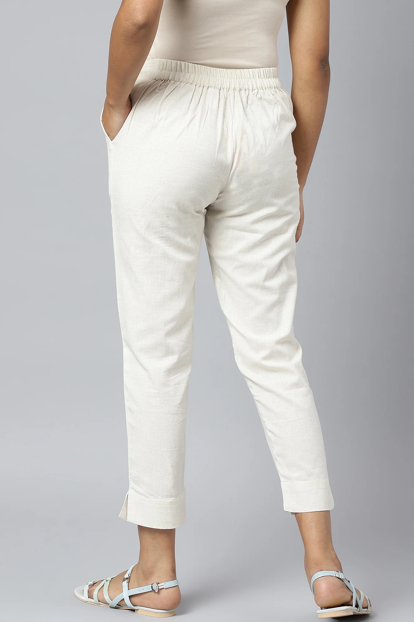 White Solid Trousers - Image 4