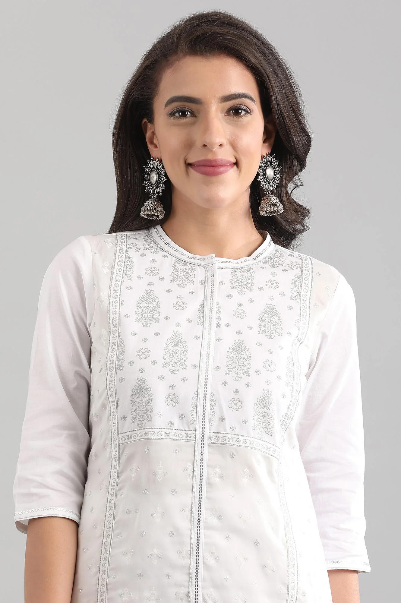 White Straight Ethnic kurta in Band Collar - Image 6