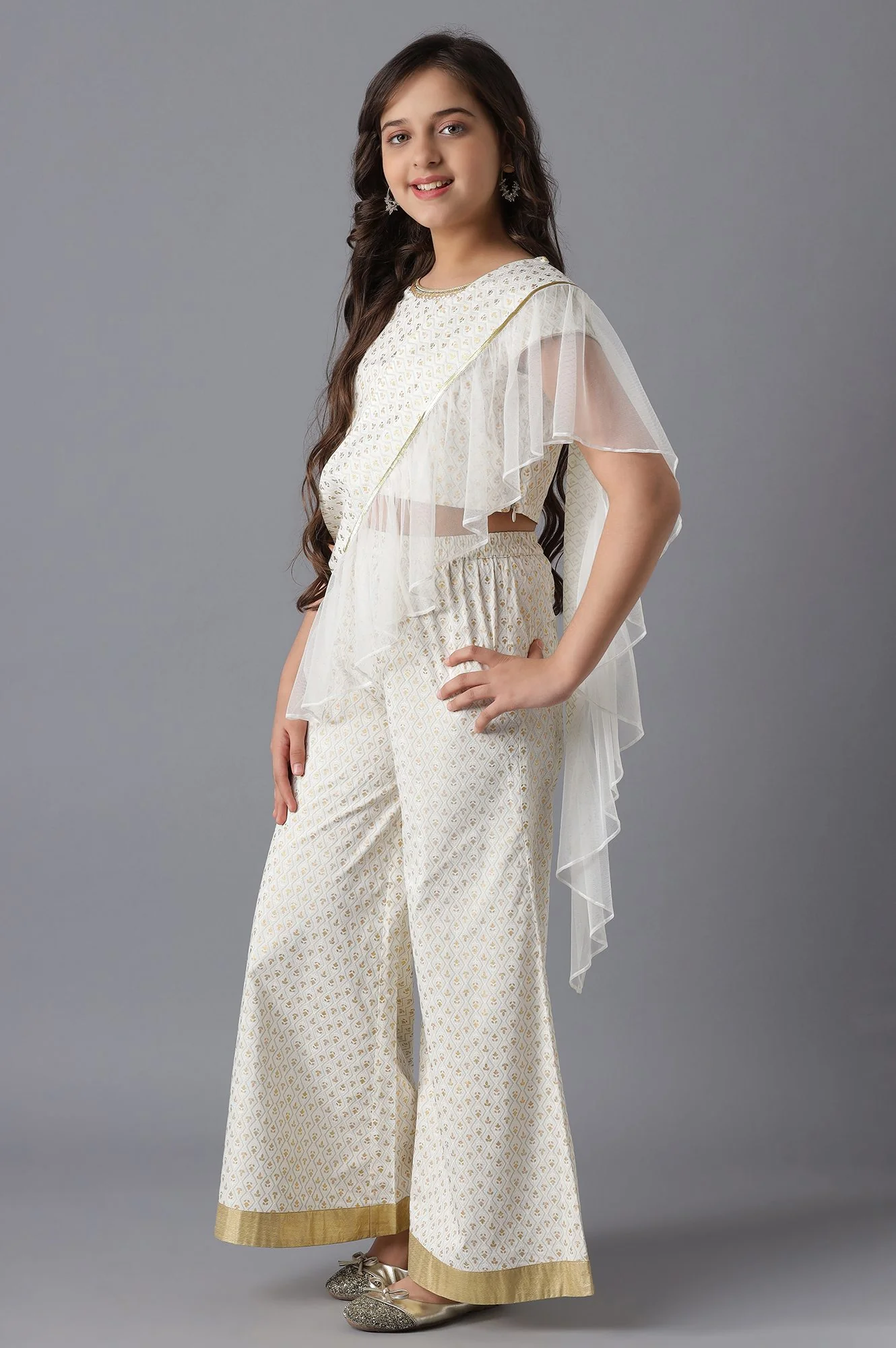 White Top and Flared Palazzo Girls Set - Image 3