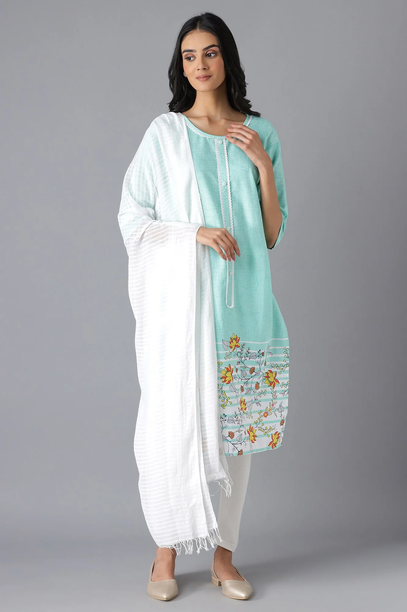 White Yarn-Dyed Dupatta - Image 2