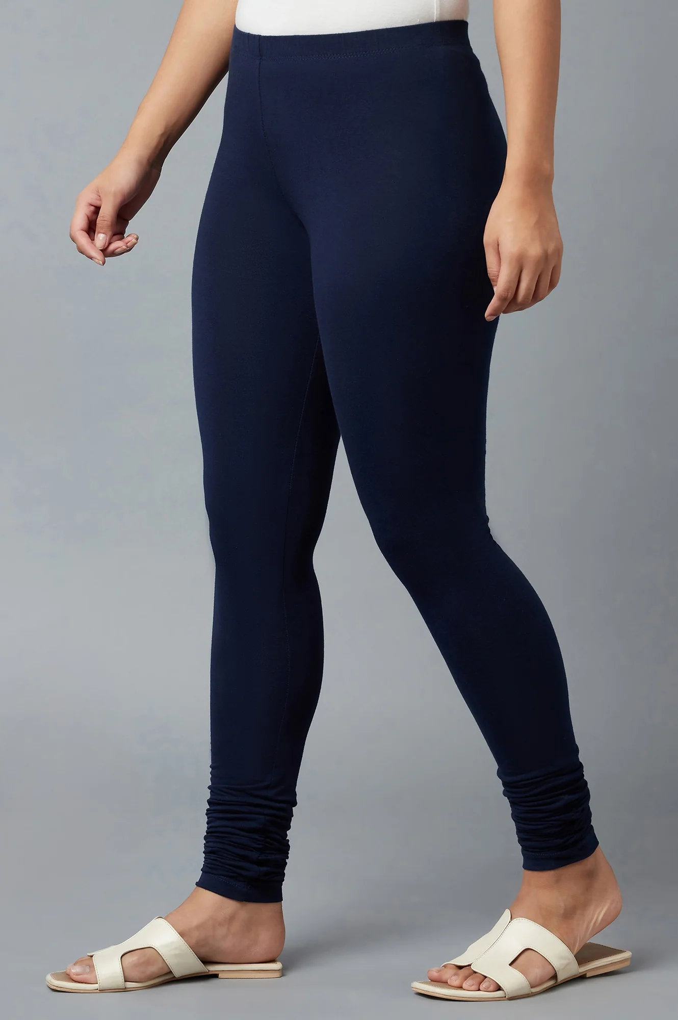 Women Blue Ankle Length Cotton Lycra Churidar - Image 3