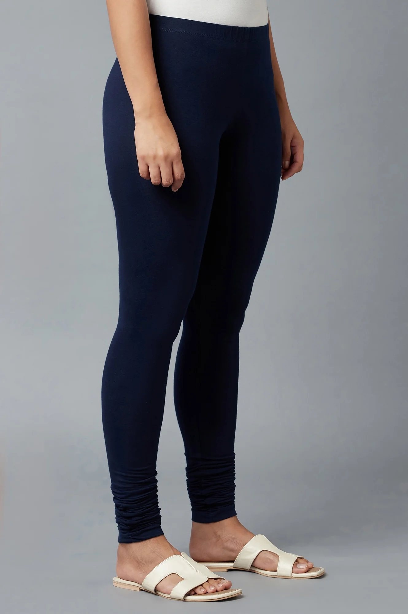 Women Blue Ankle Length Cotton Lycra Churidar - Image 4