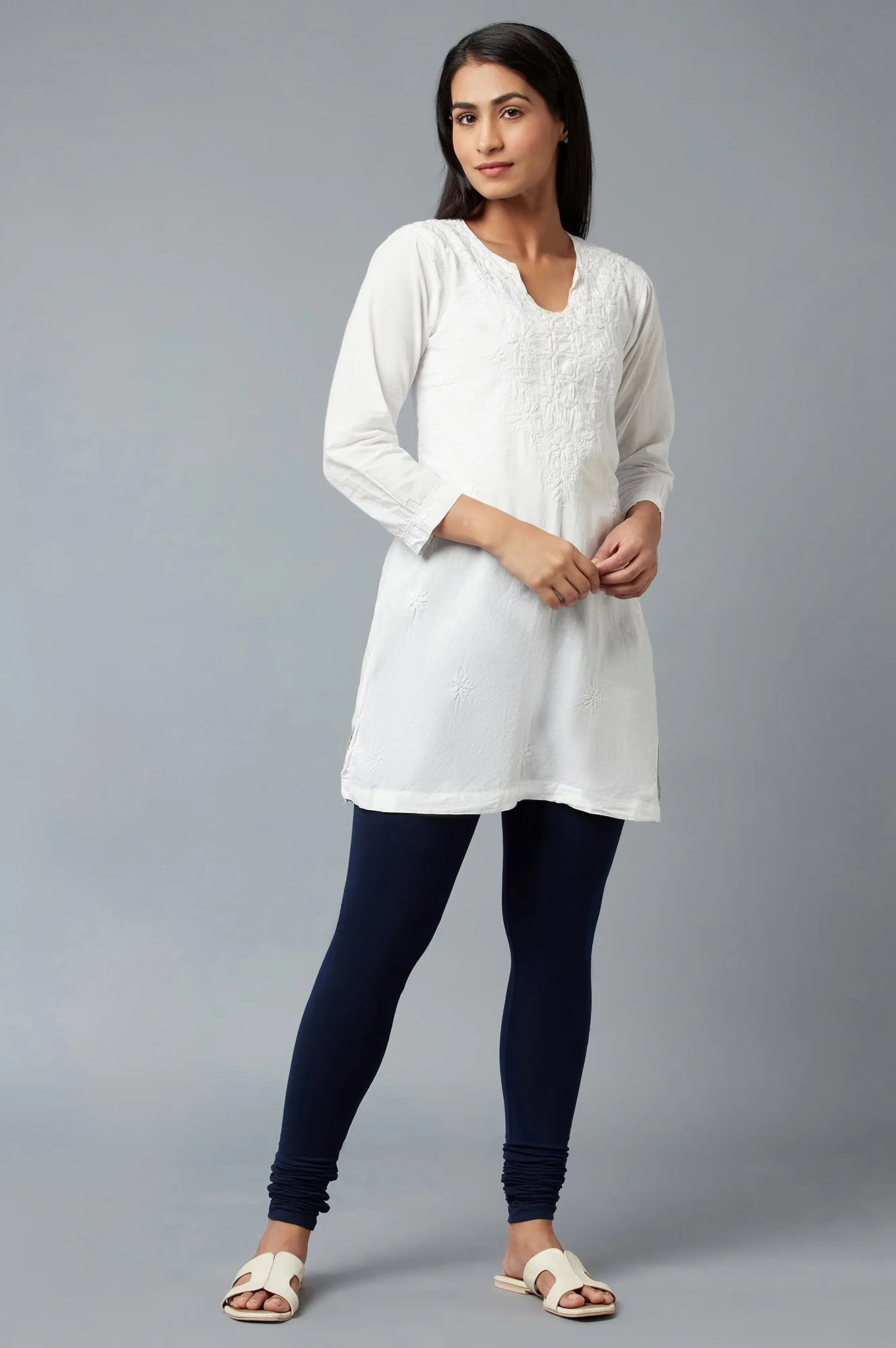 Women Blue Ankle Length Cotton Lycra Churidar - Image 5
