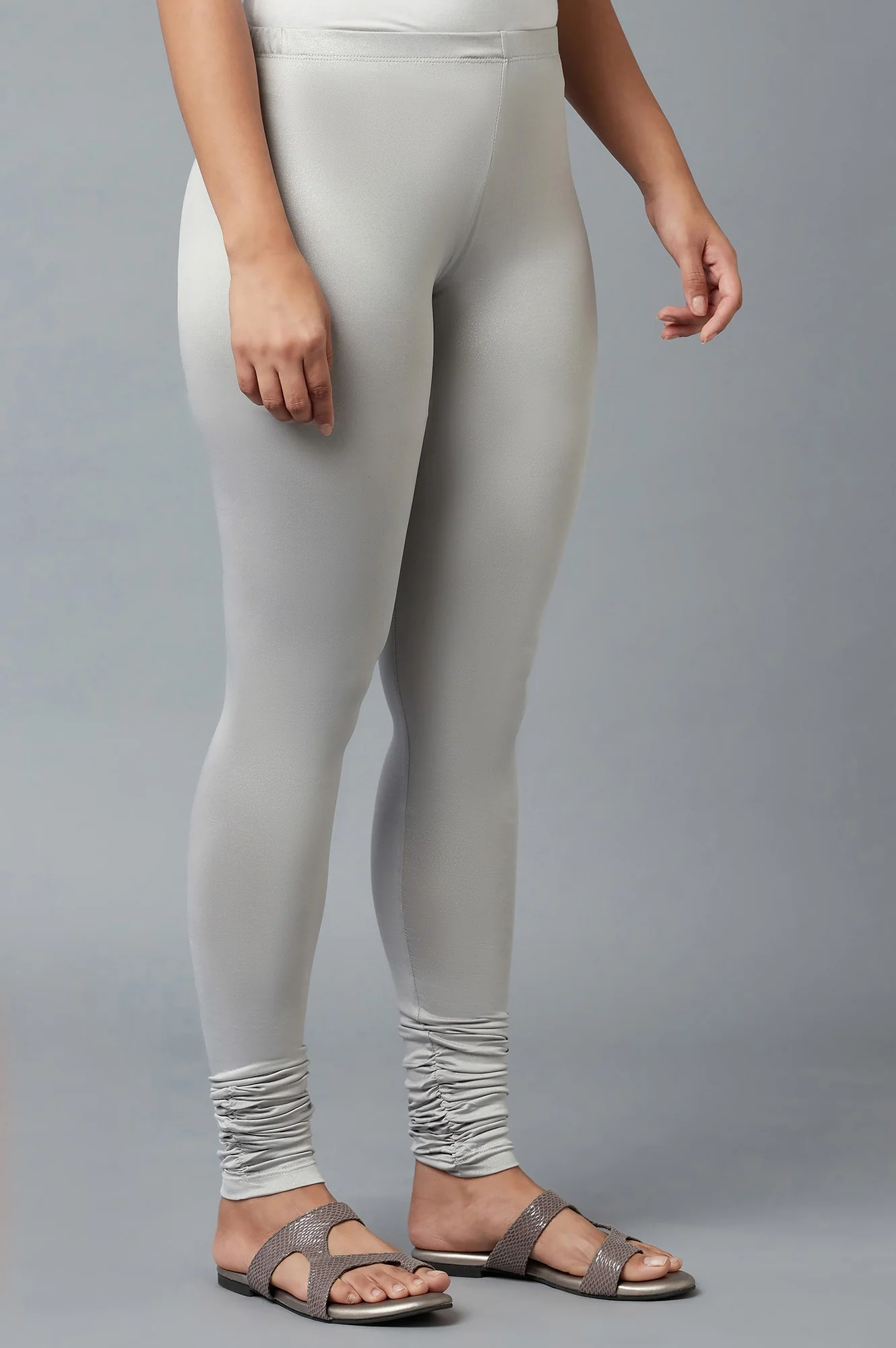 Women Silver Ankle Length Poly Lycra Churidar - Image 4