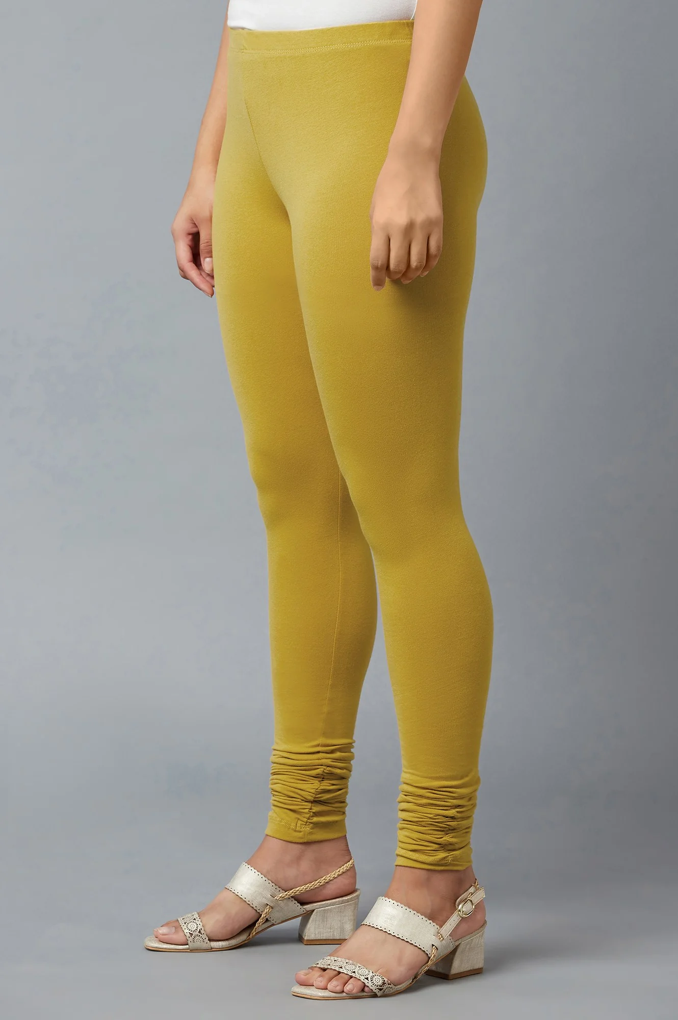 Women Yellow Ankle Length Cotton Lycra Churidar - Image 3