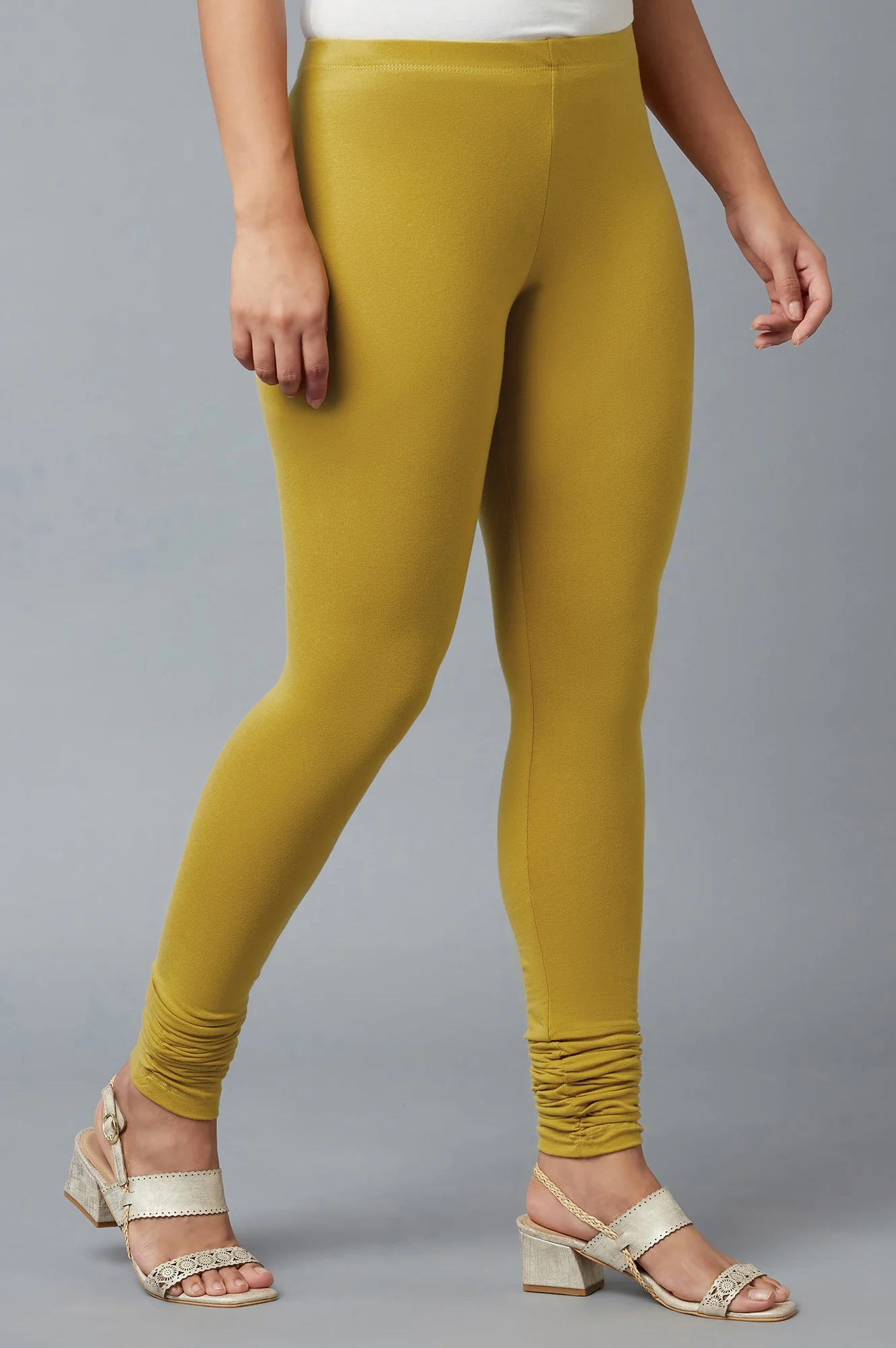 Women Yellow Ankle Length Cotton Lycra Churidar - Image 4