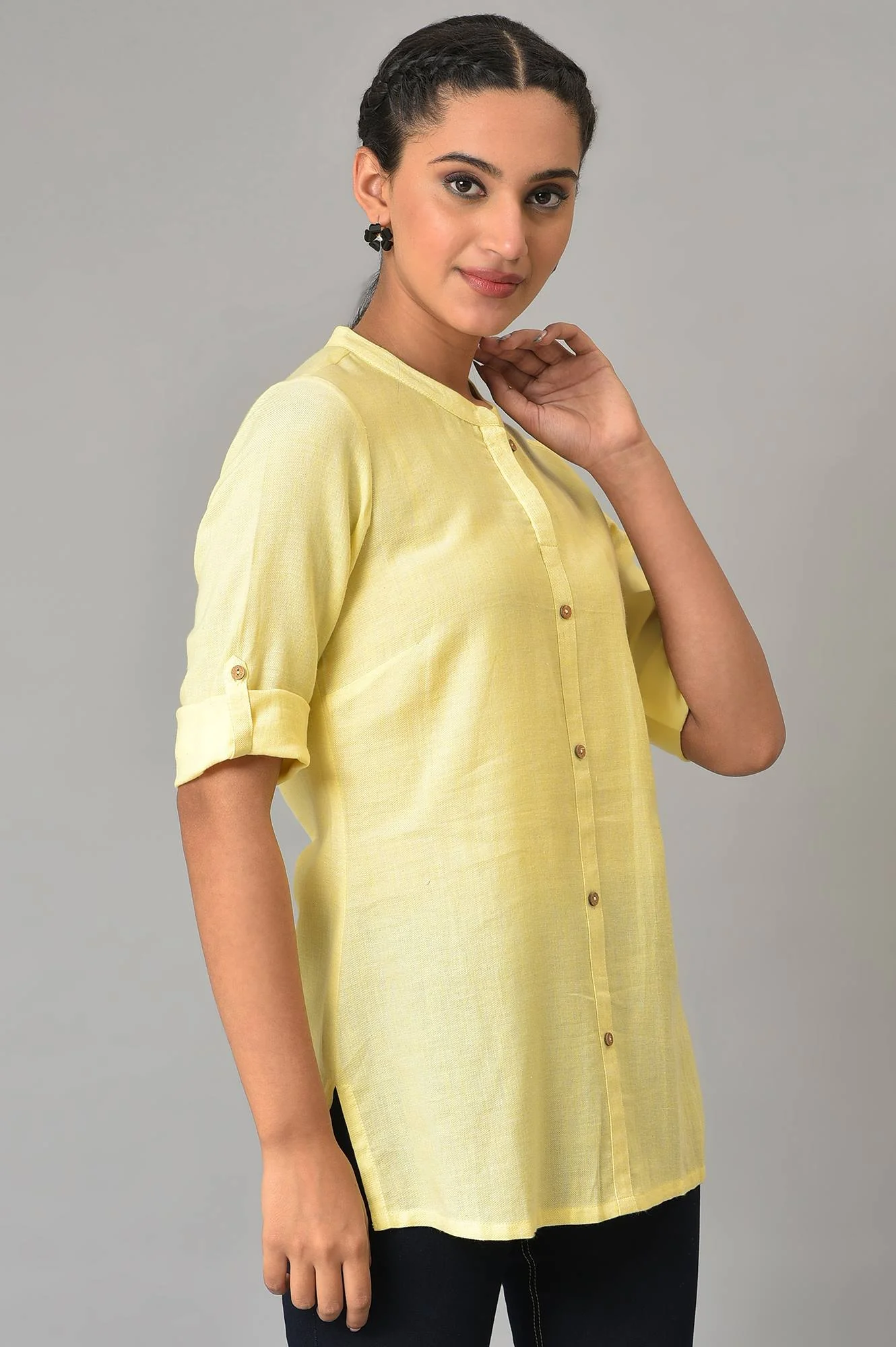 Yellow Yarn-Dyed Summer Plus Size kurta - Image 4