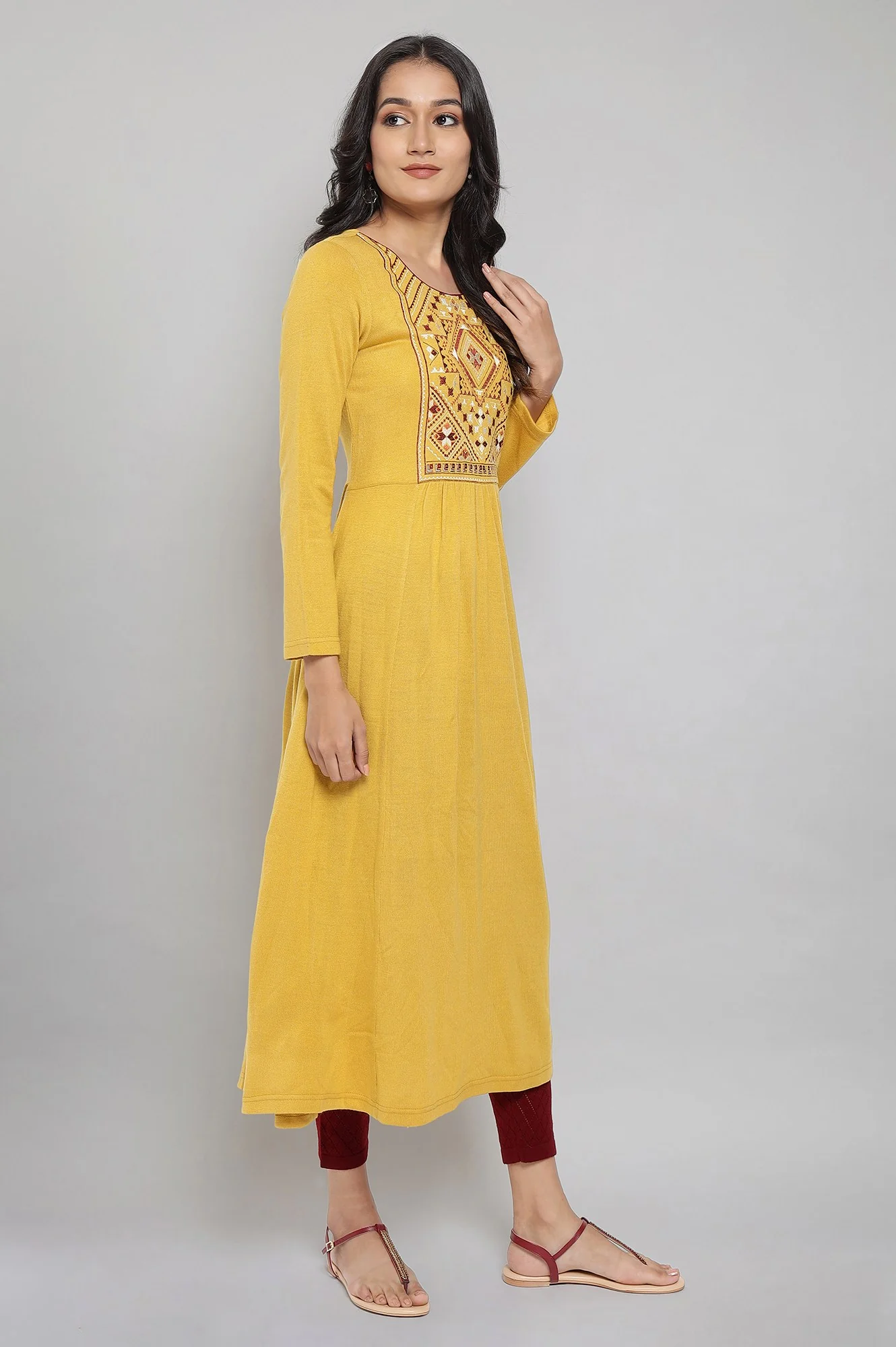 Yellow Acrylic Dress with Embroidery - Image 4