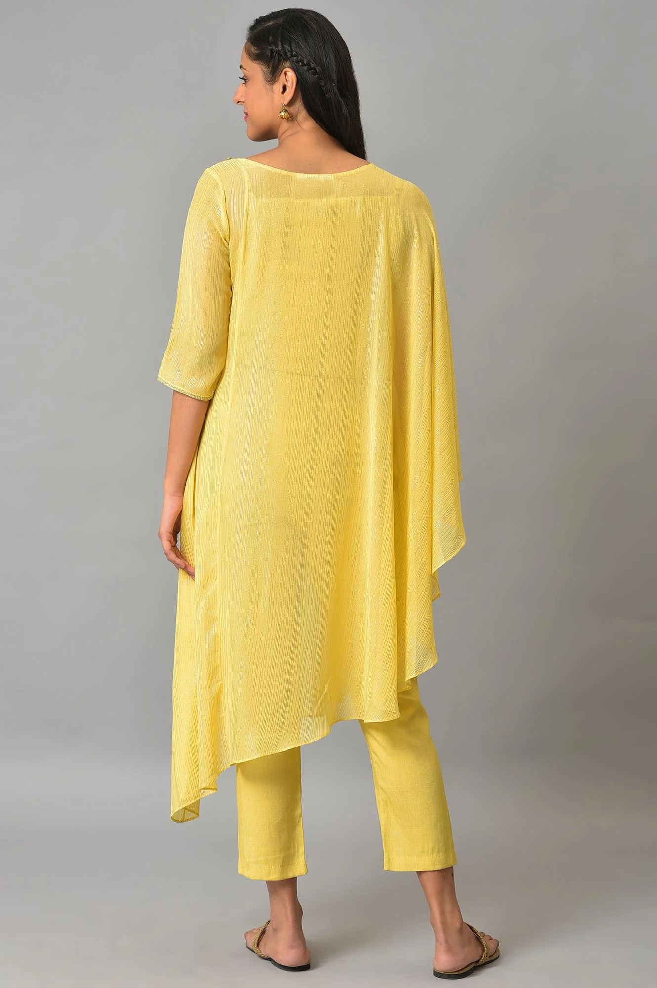 Yellow Assymetric kurta With Inner And Trousers - Image 3