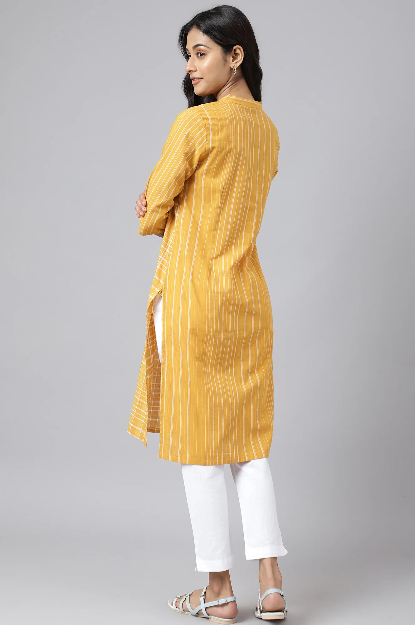 Yellow Asymmetric Placement kurta - Image 4