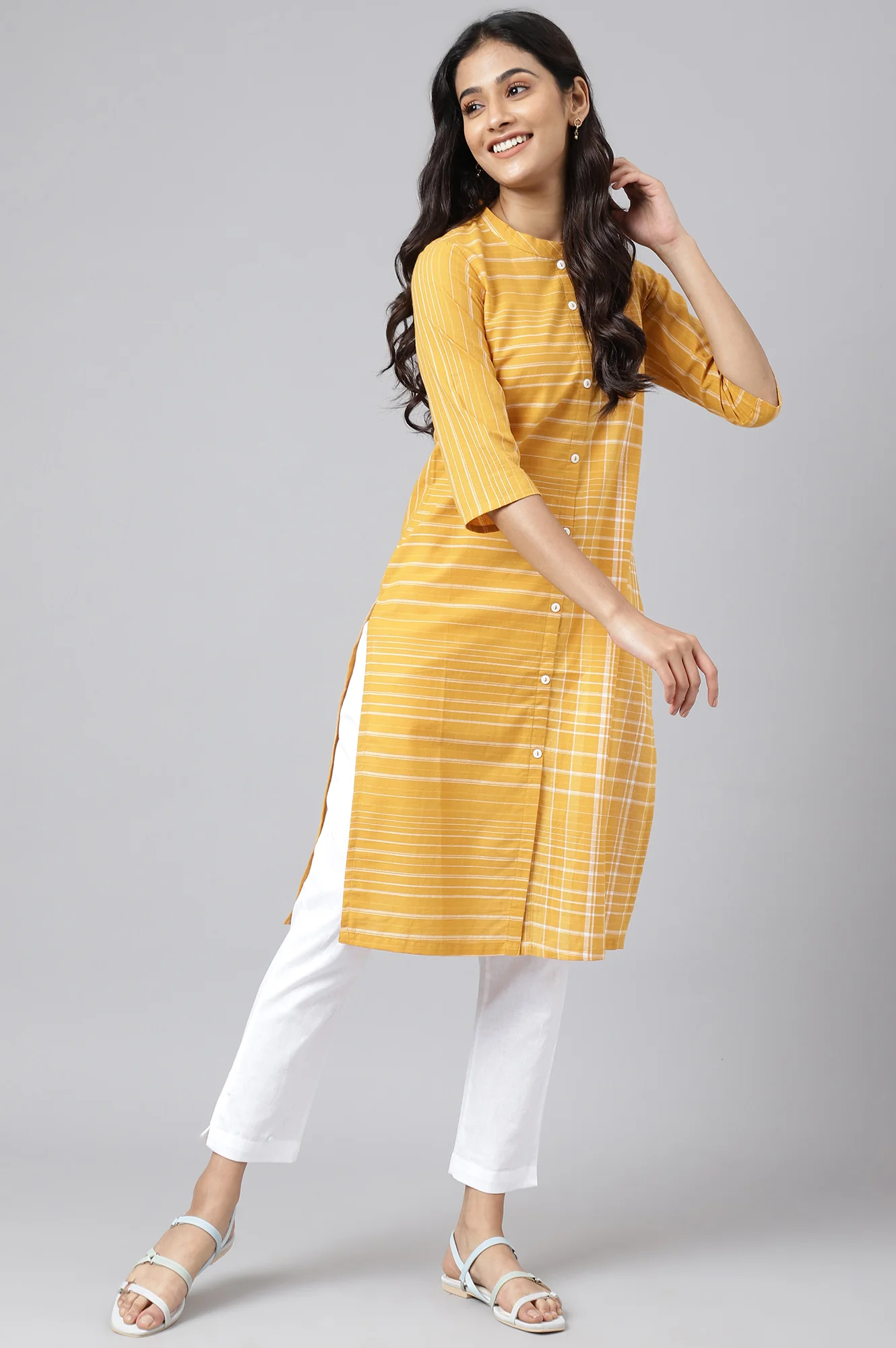 Yellow Asymmetric Placement kurta - Image 5