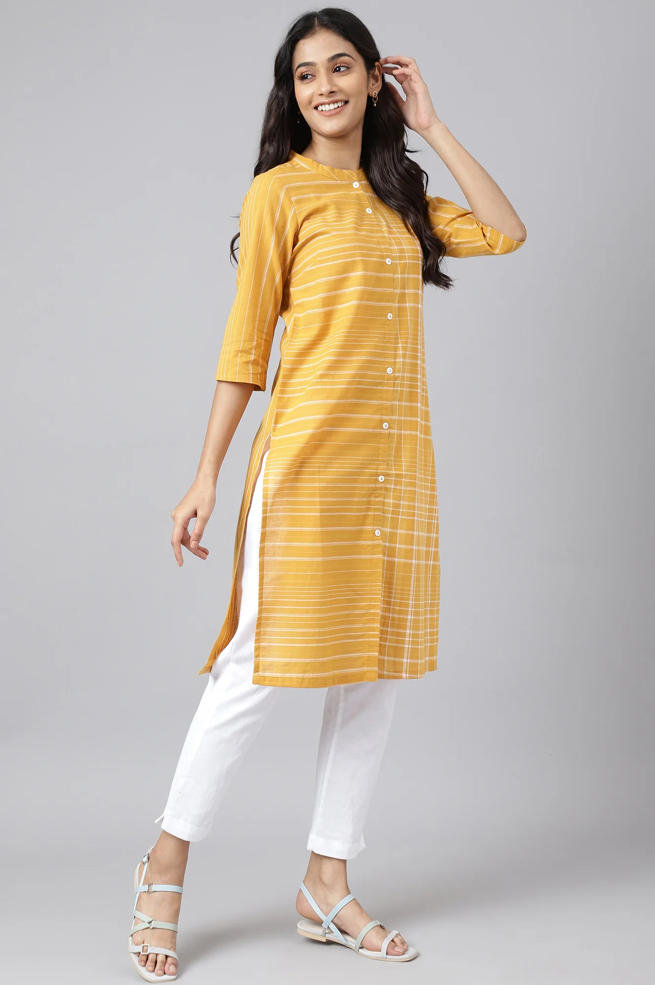 Yellow Asymmetric Placement kurta - Image 6