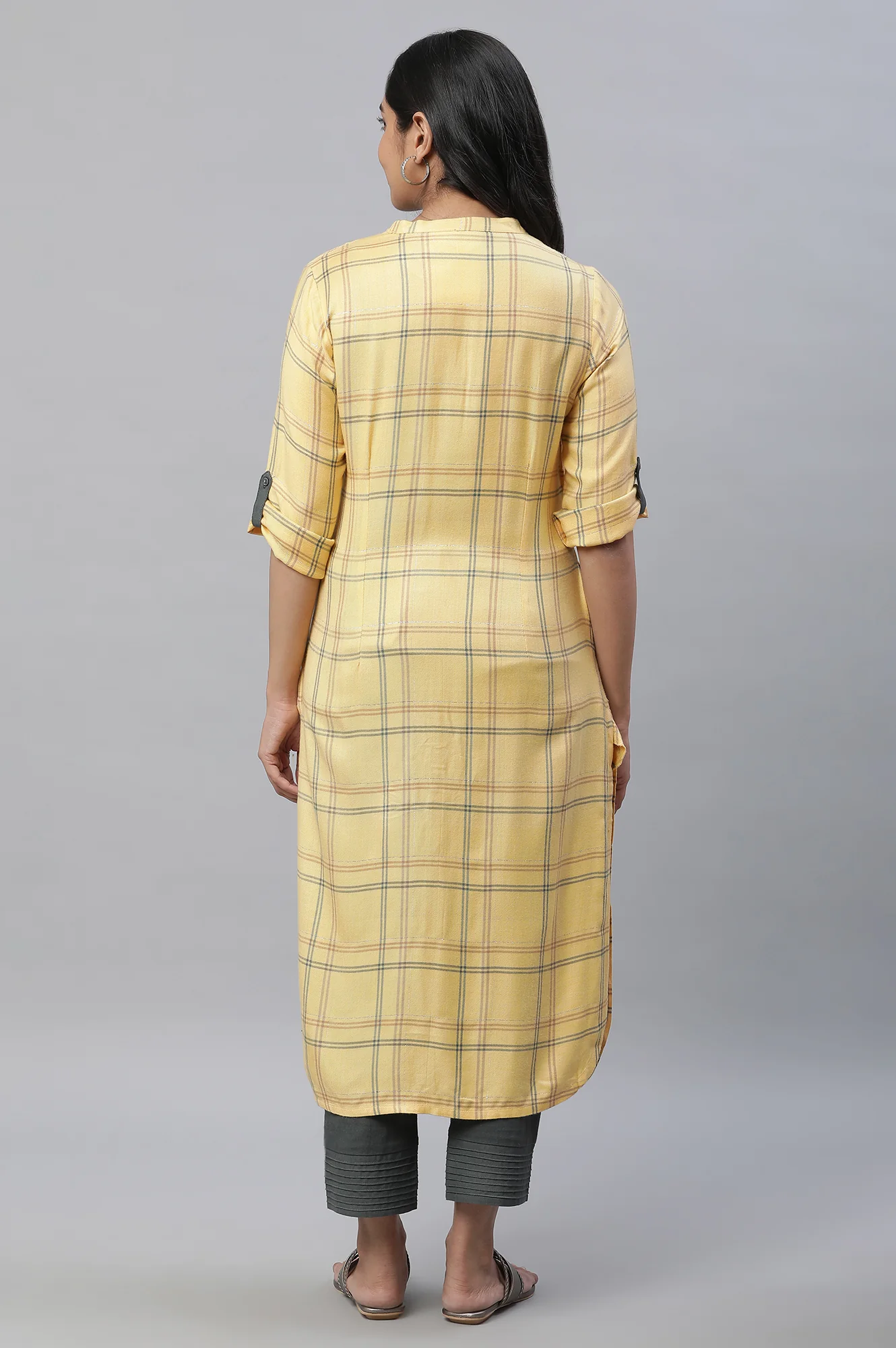 Yellow Checker Modern Ethnic Casual Kurta - Image 4