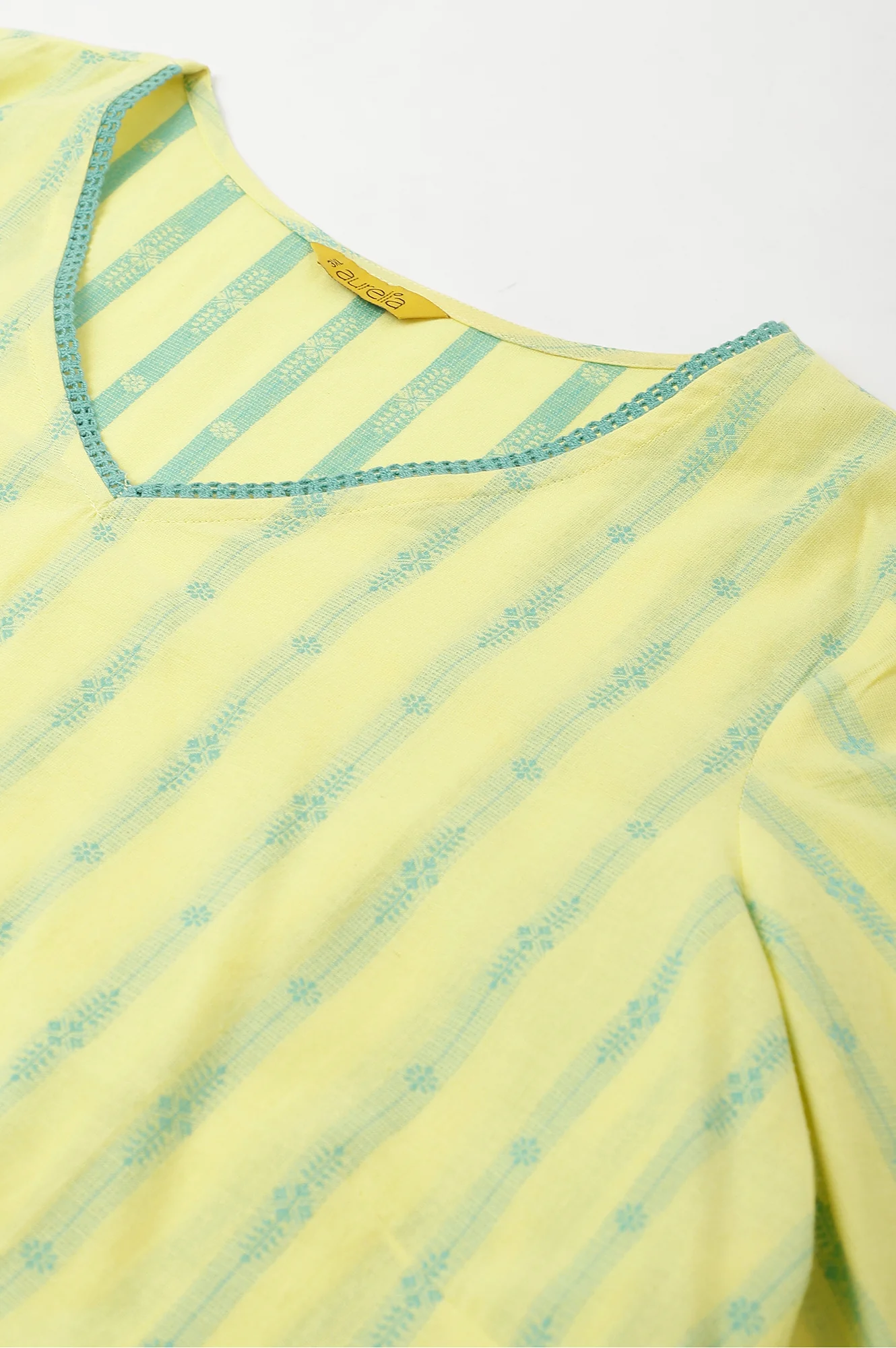 Yellow Cotton Dobby V-Neck Plus Size kurta - Image 7