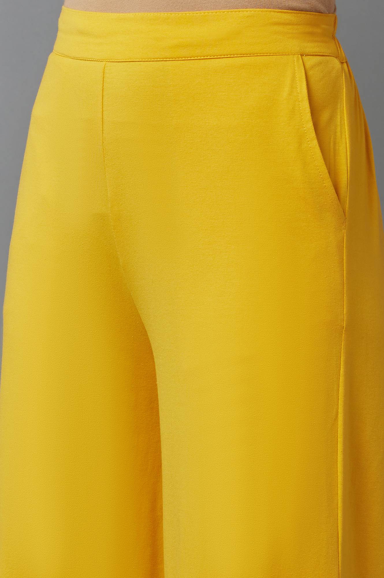 Yellow Solid Straight Fit Cotton Palazzo With Side Pockets - Image 6
