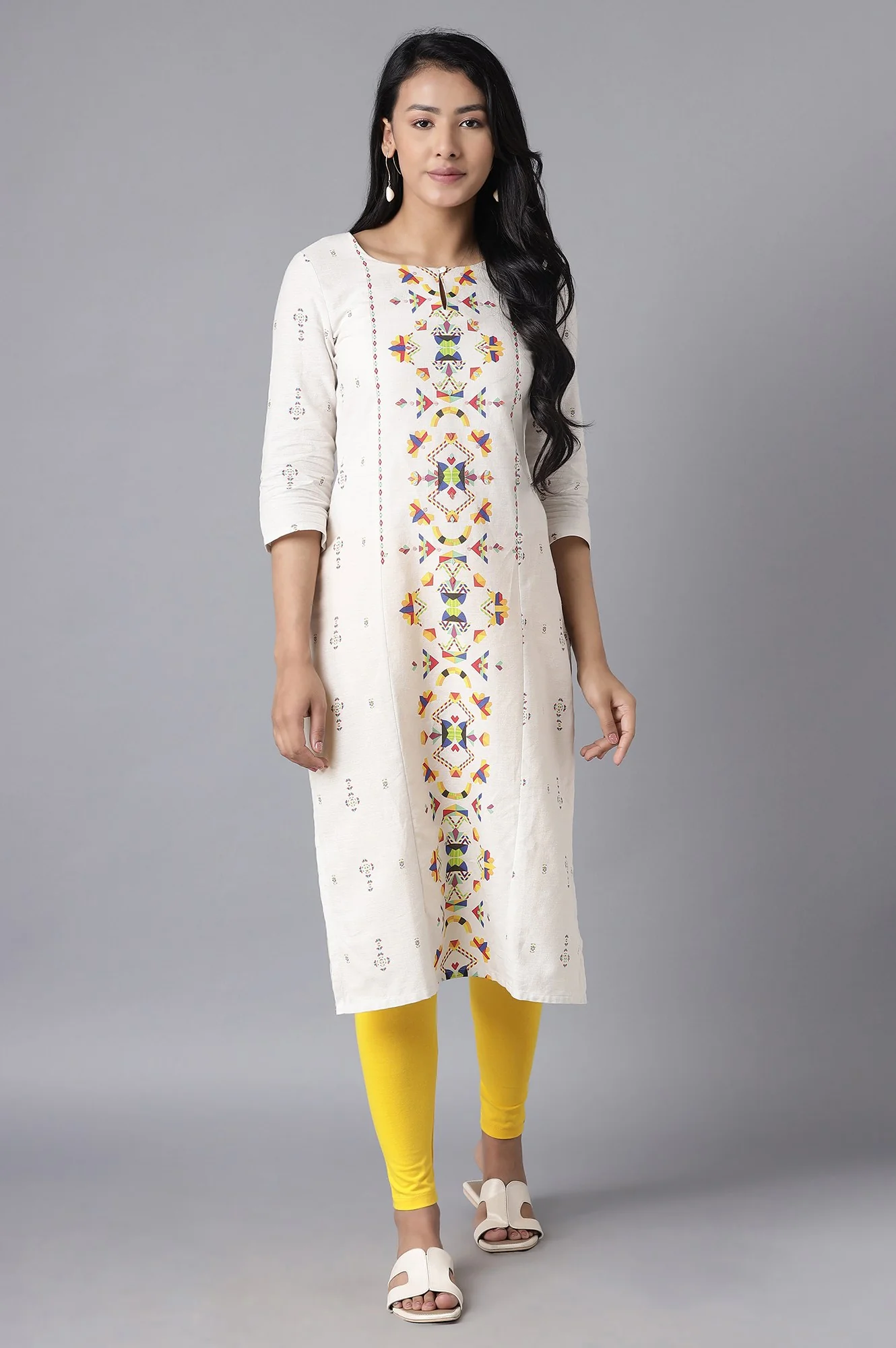 Yellow Solid Skinny Fit Cotton Tights With Elasticated Waistband - Image 5