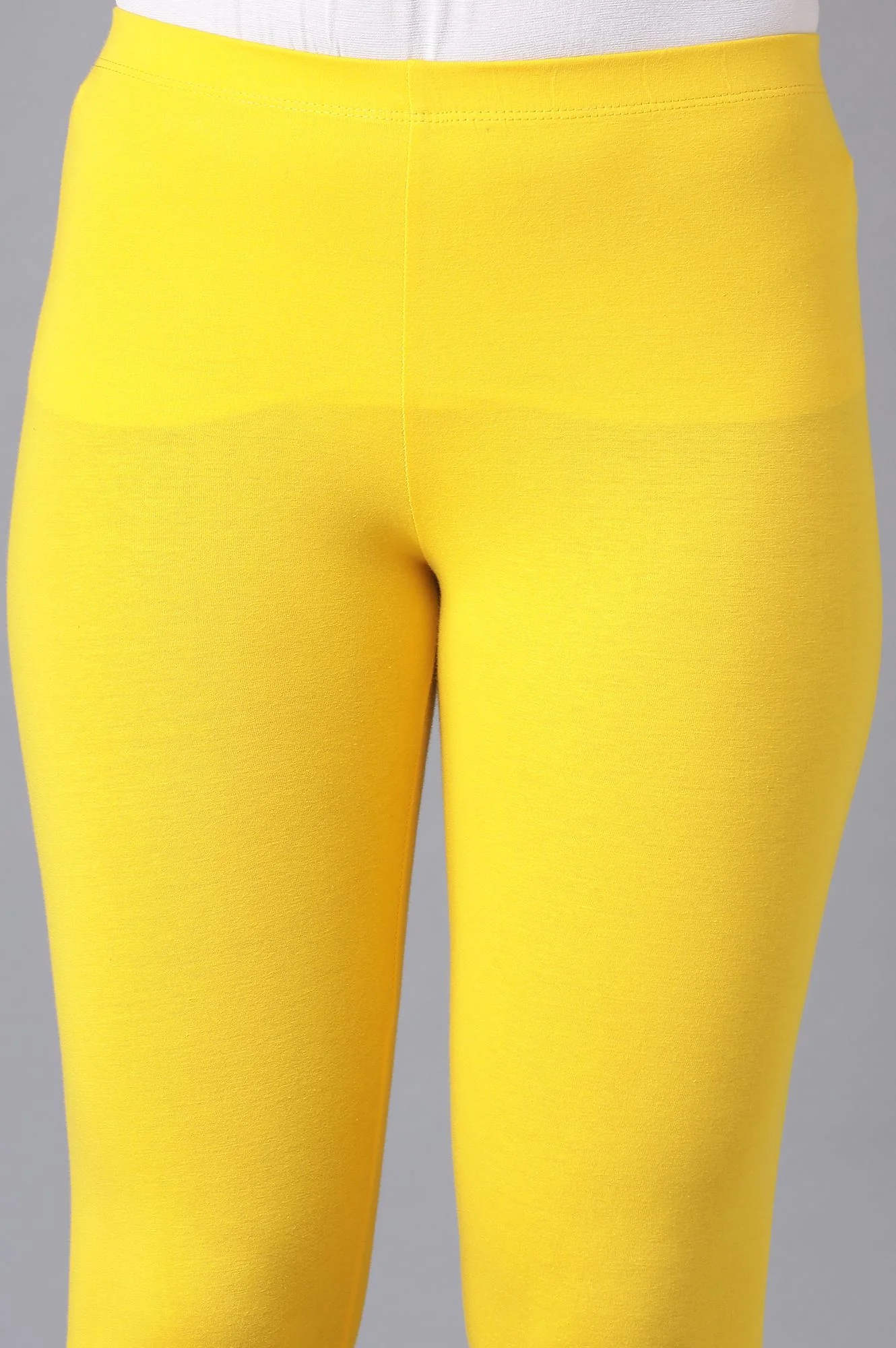 Yellow Solid Skinny Fit Cotton Tights With Elasticated Waistband - Image 6