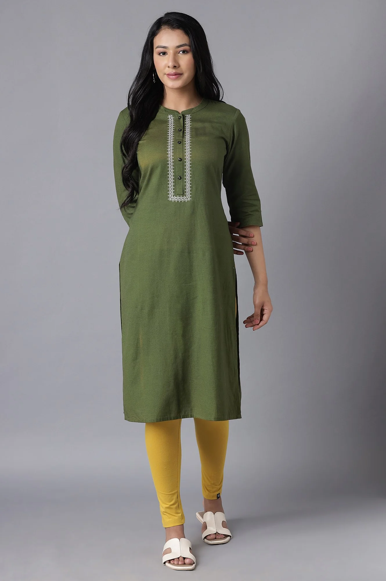 Yellow Solid Skinny Fit Cotton Tights With Elasticated Waistband - Image 5