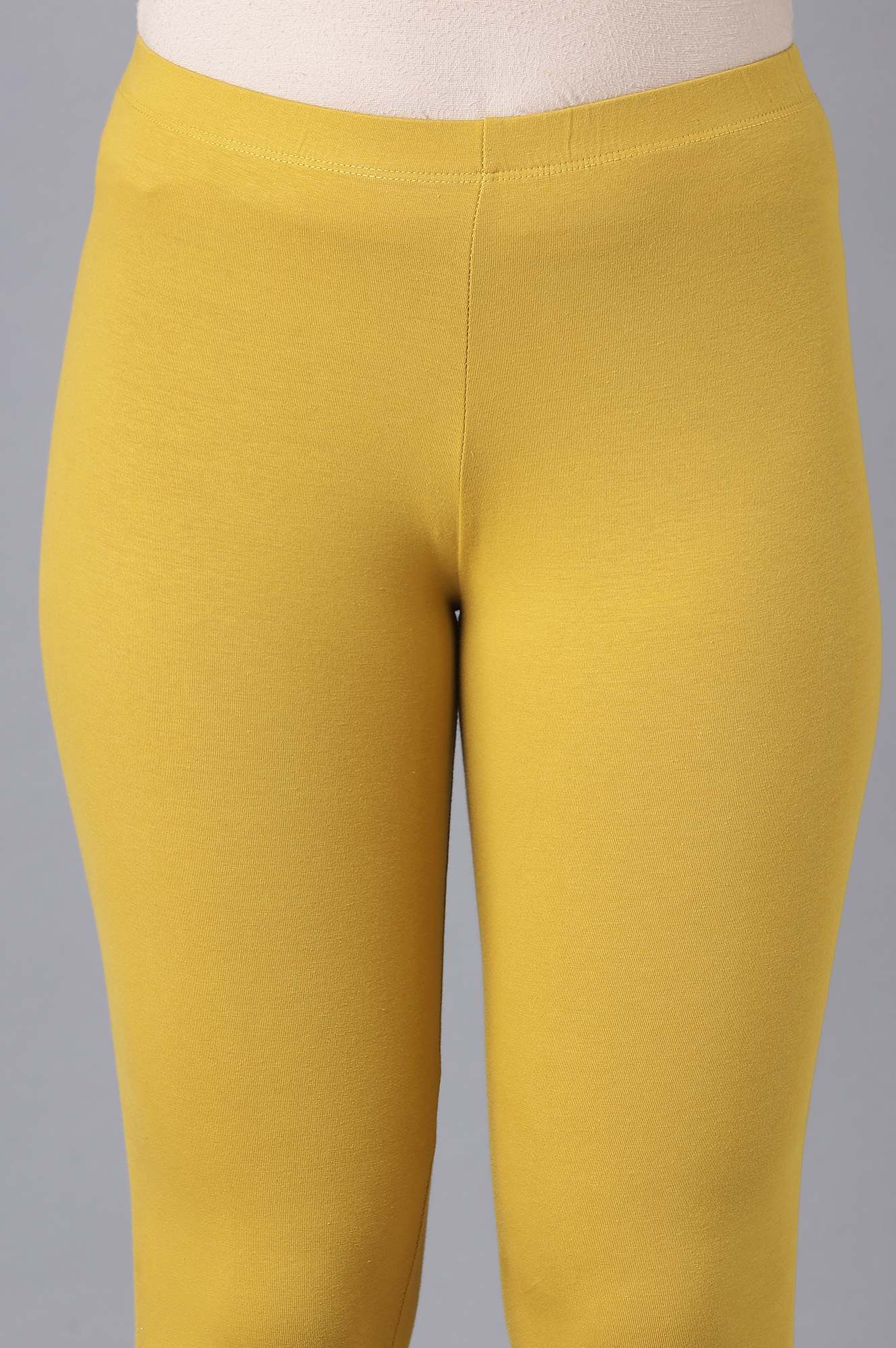 Yellow Solid Skinny Fit Cotton Tights With Elasticated Waistband - Image 6