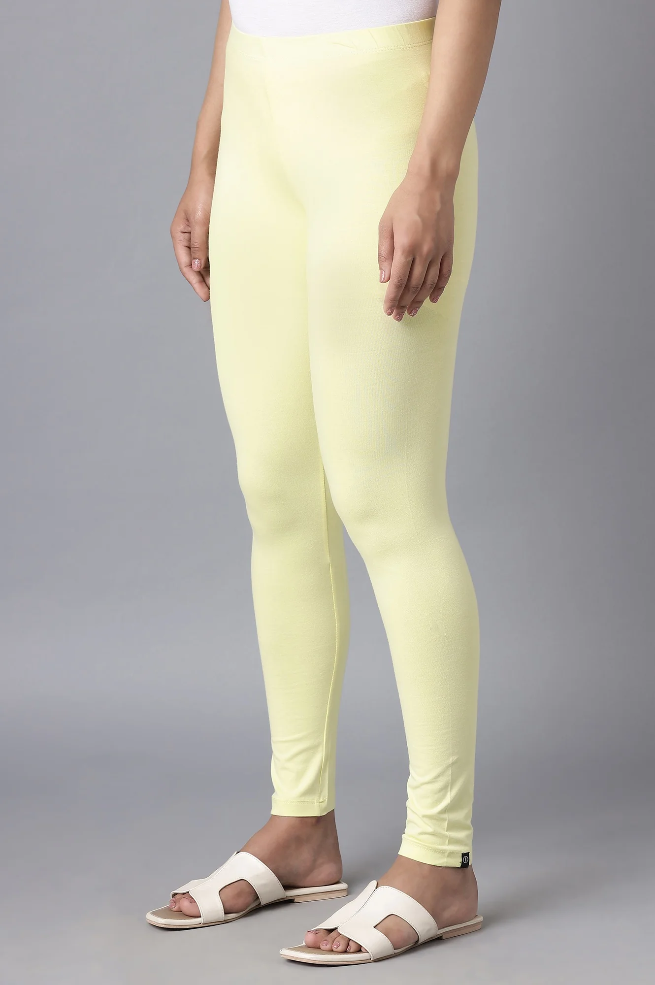 Yellow Solid Skinny Fit Cotton Tights With Elasticated Waistband - Image 3