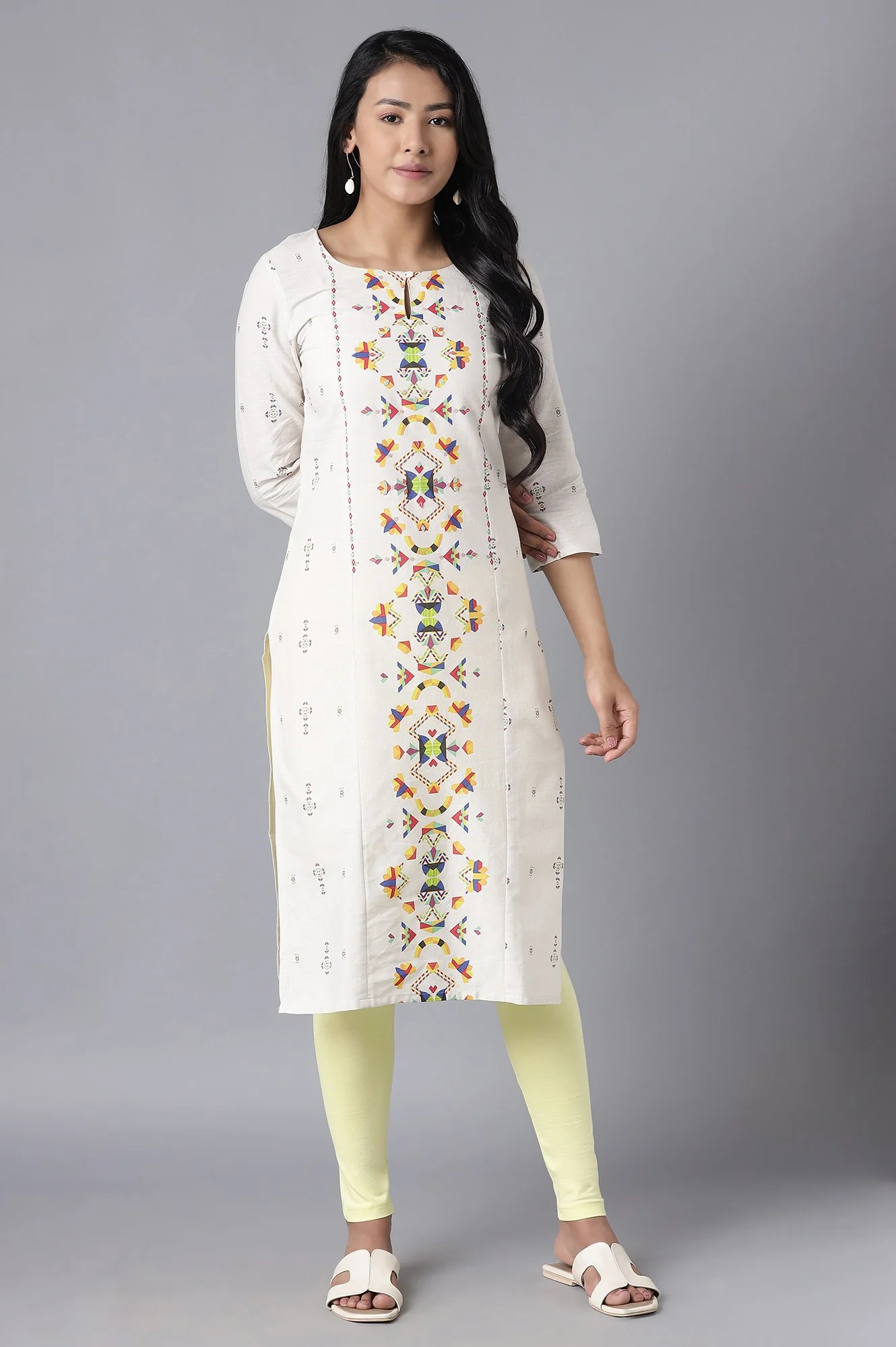 Yellow Solid Skinny Fit Cotton Tights With Elasticated Waistband - Image 5