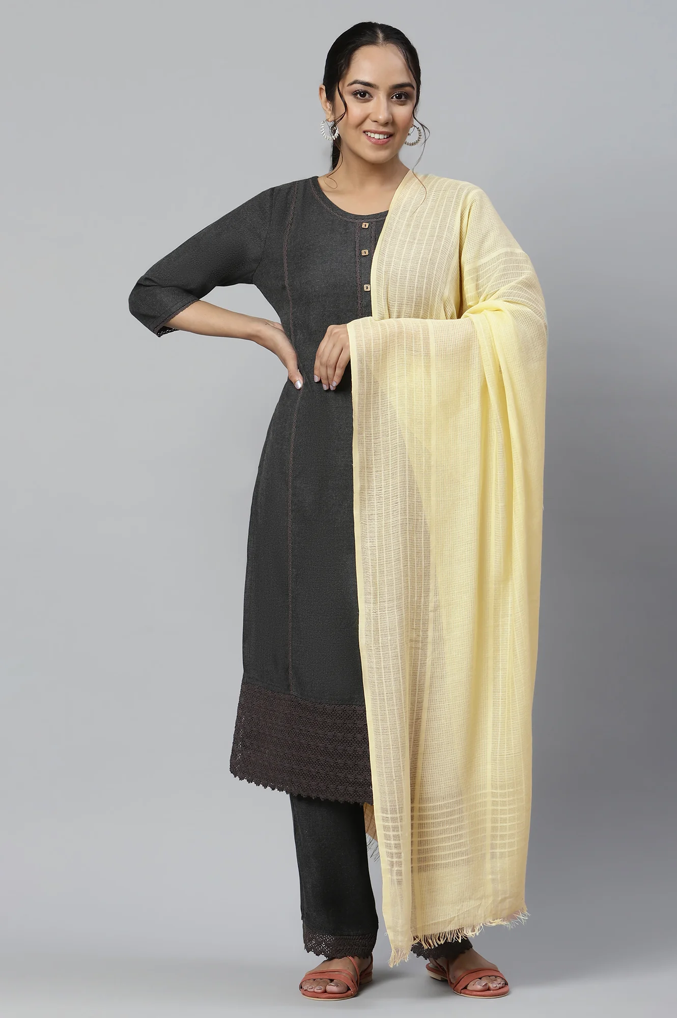 Yellow Cotton Viscose Dupatta - Image 2