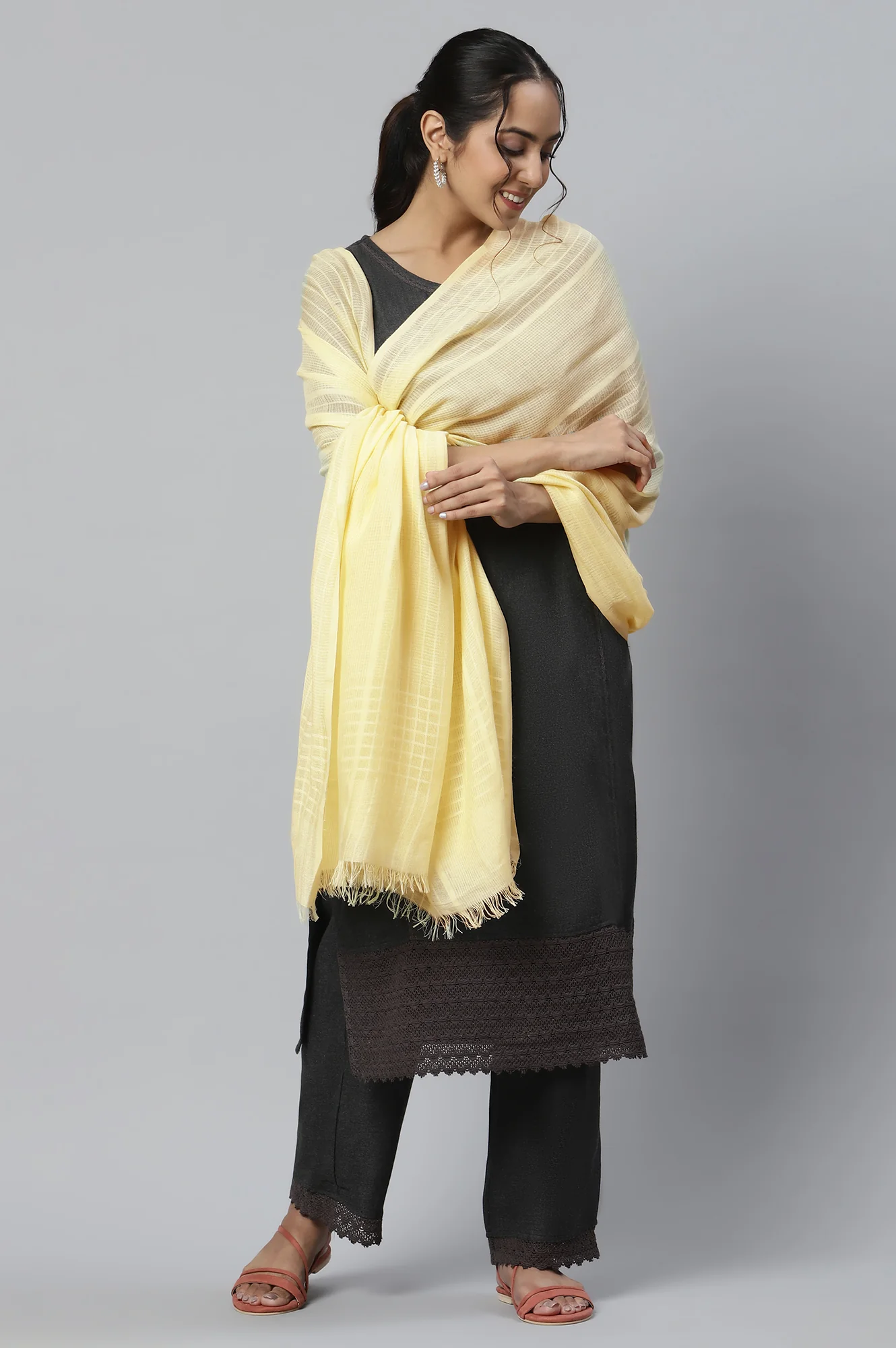 Yellow Cotton Viscose Dupatta - Image 3