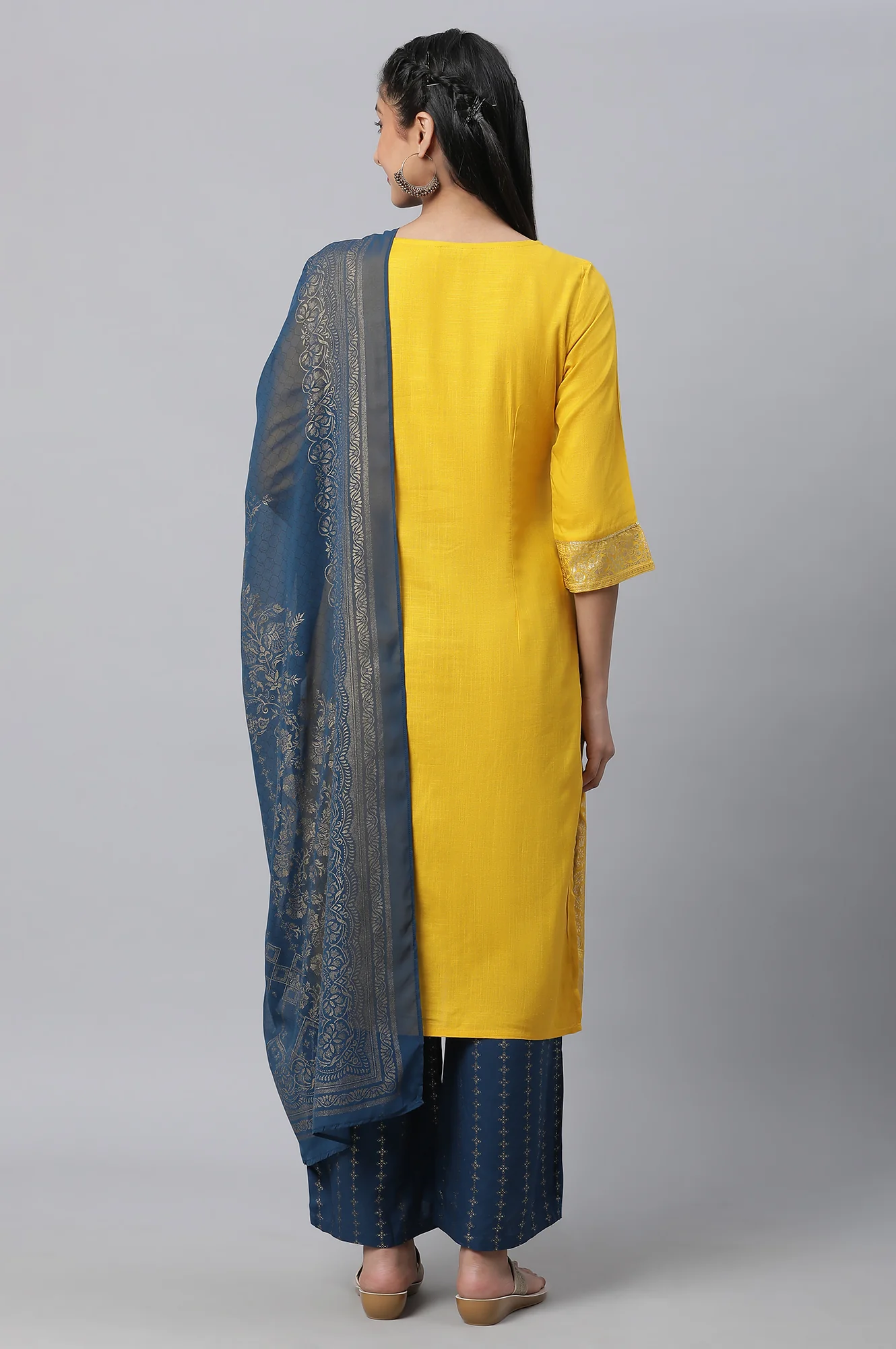 Yellow Embellished kurta, Palazzo & Dupatta Set - Image 2