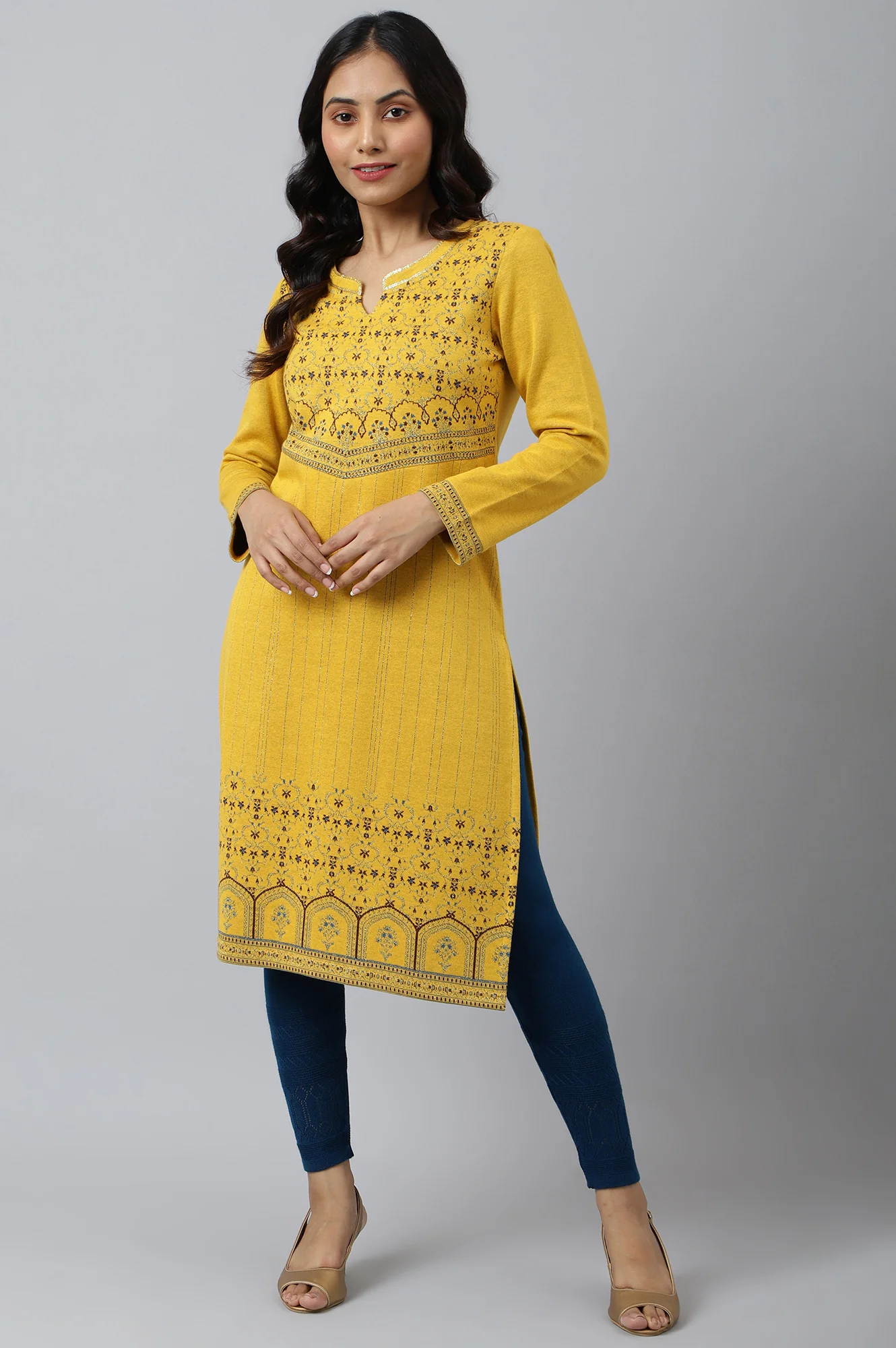Yellow Festive Look Winter kurta - Image 5