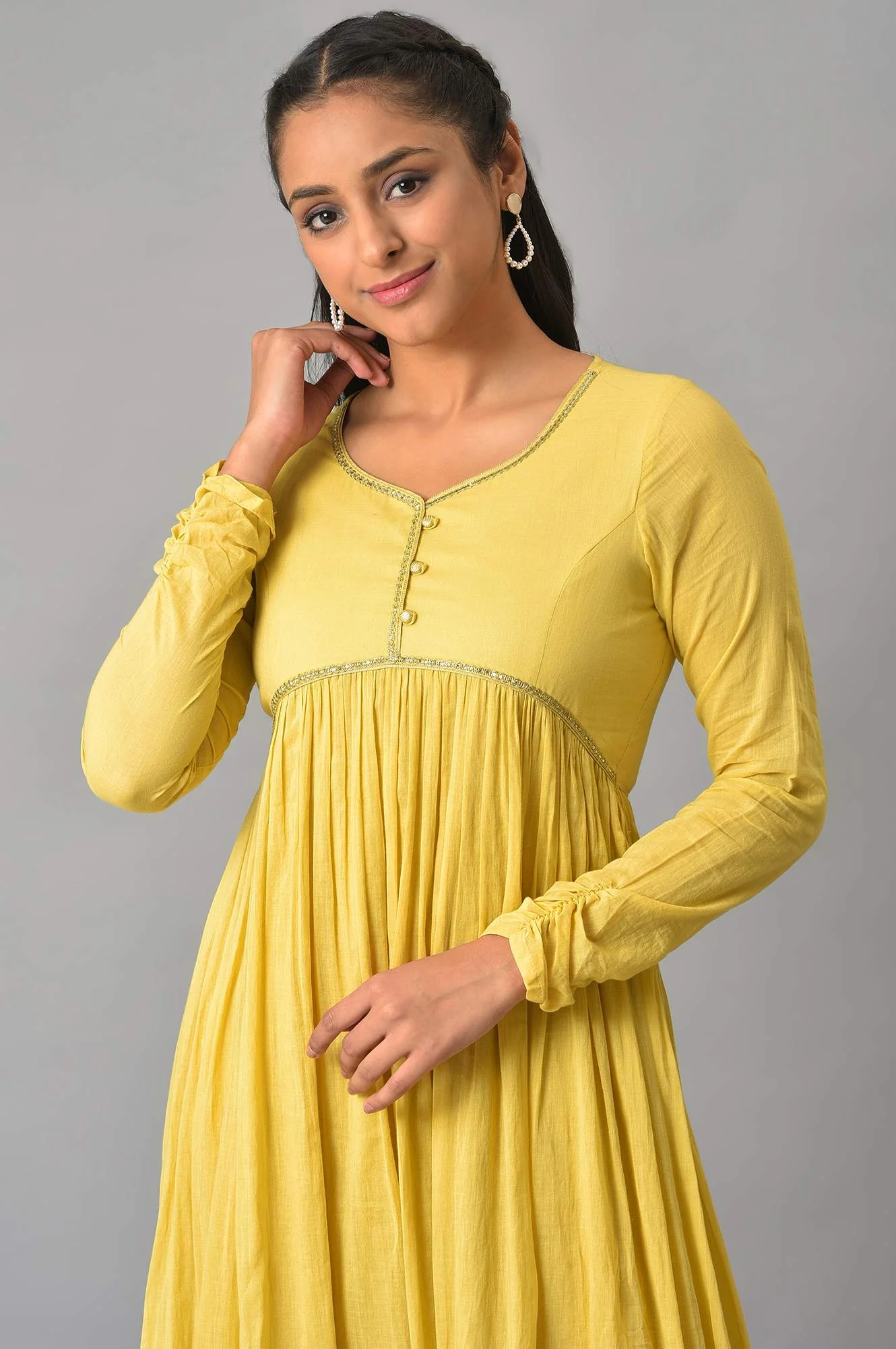 Yellow Flared Solid Plus Size Dress - Image 5