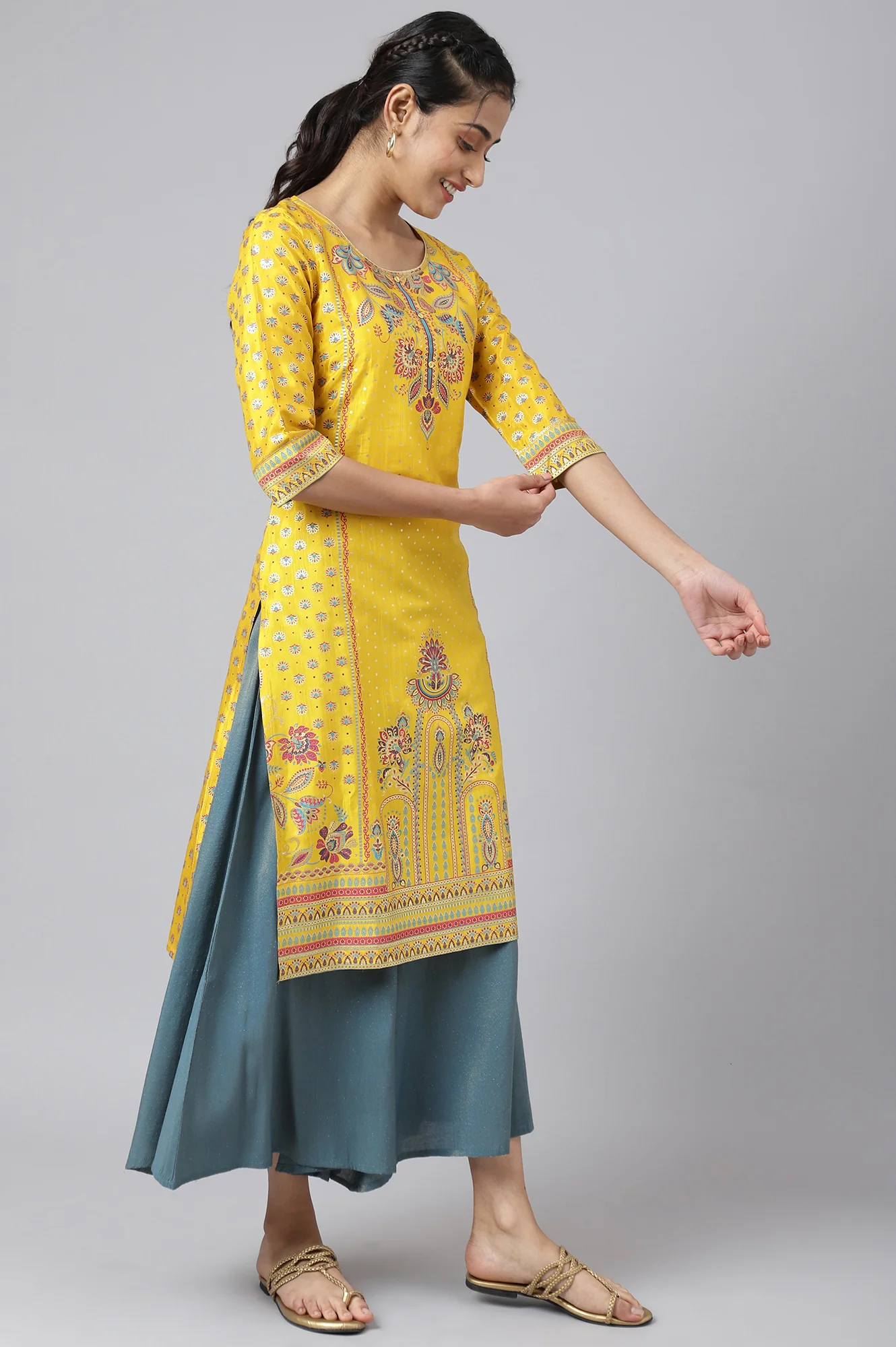 Yellow Floral Motif Sequin kurta - Image 7