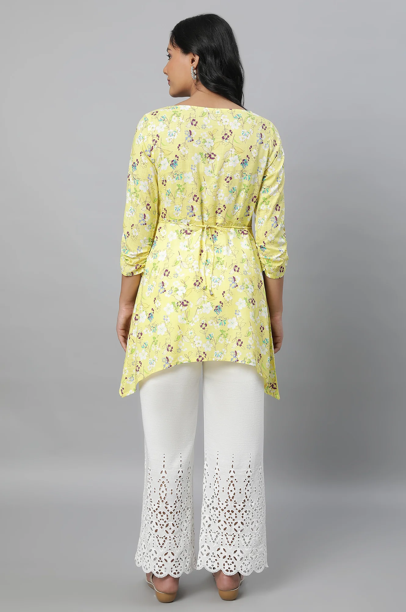 Yellow Floral Print Short kurta - Image 2