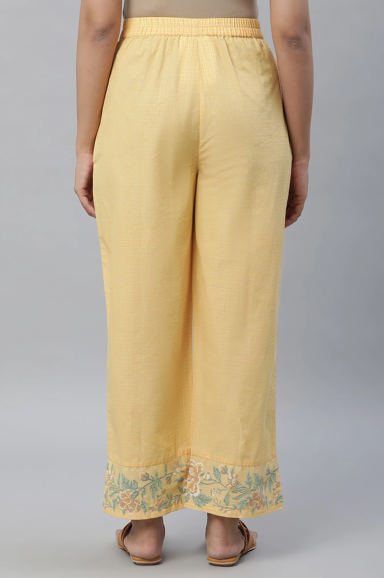 Yellow Floral Printed Narrow Palazzo - Image 3