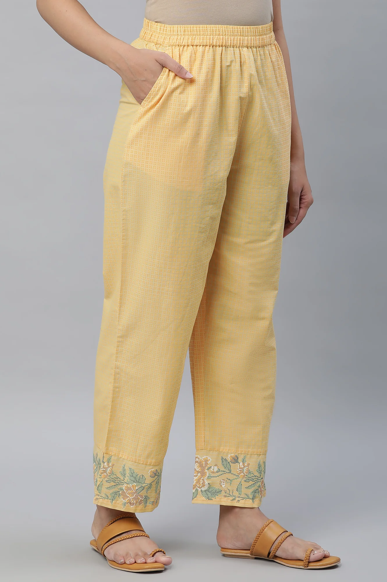 Yellow Floral Printed Narrow Palazzo - Image 4
