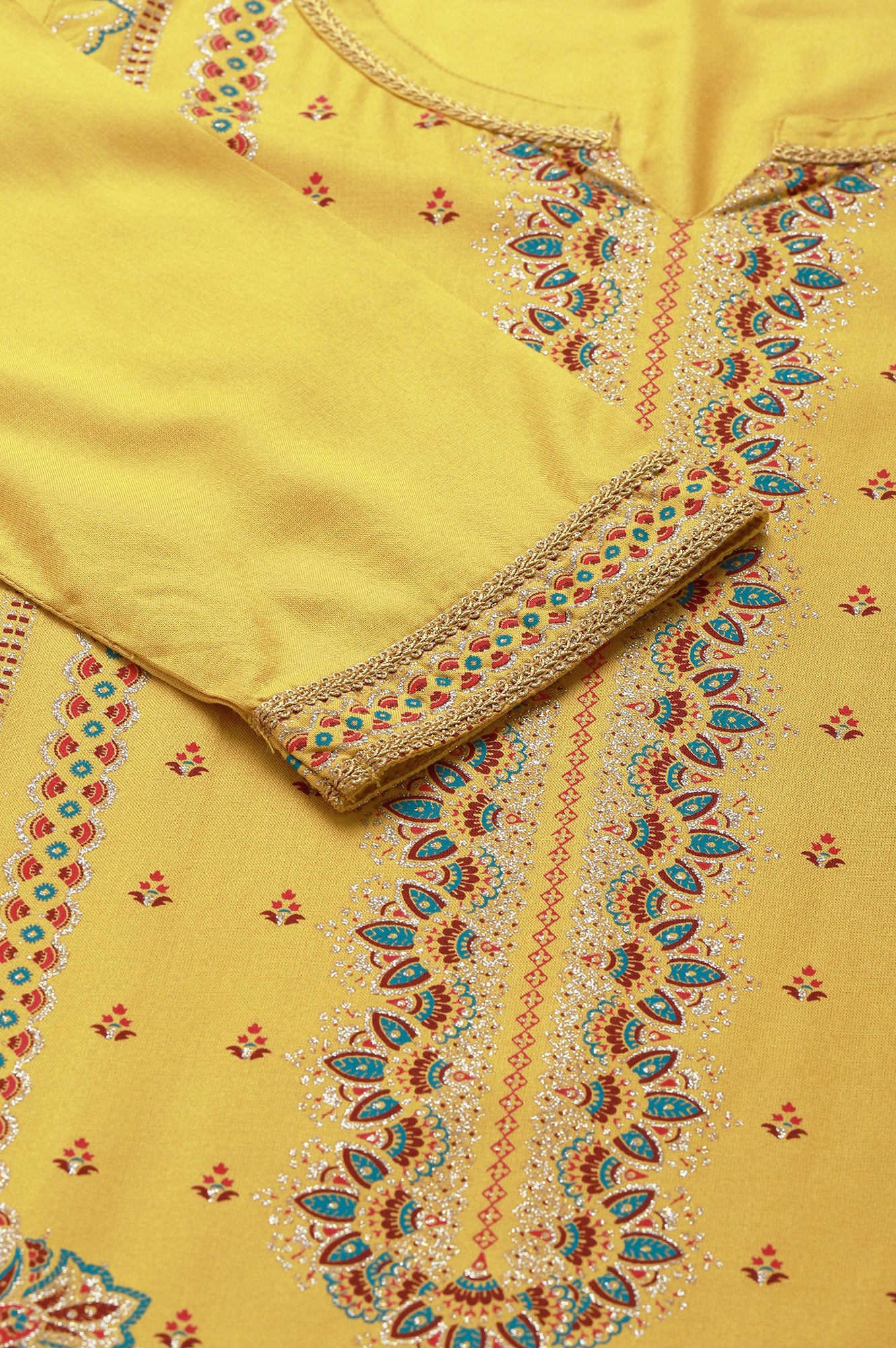 Yellow Foil Floral Printed kurta - Image 7
