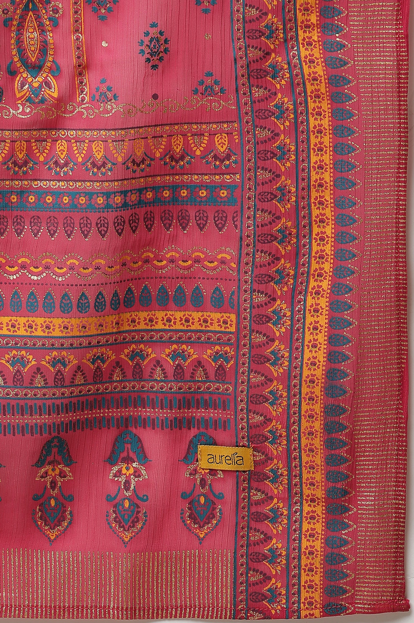 Yellow Foil Printed kurta, Culottes & Dupatta - Image 9