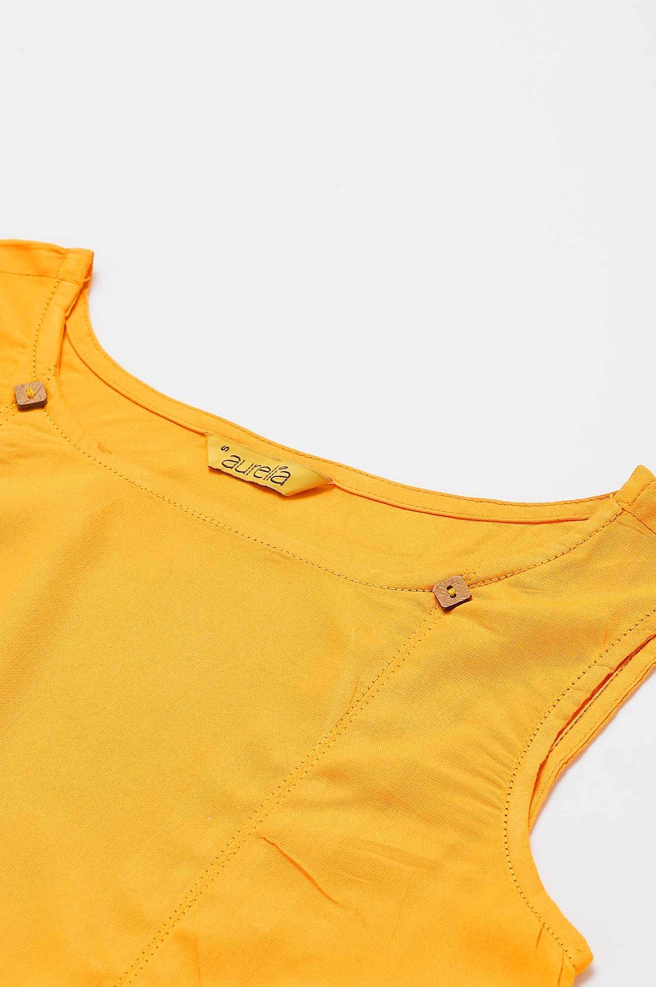 Yellow Front Pleated kurta With Blue Culottes - Image 2