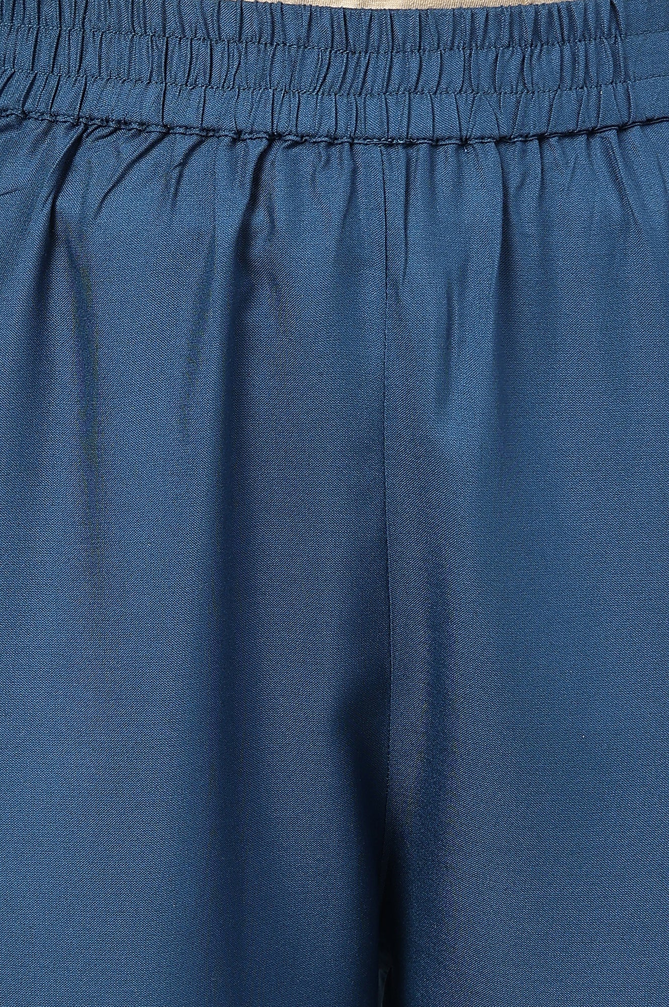 Yellow Front Pleated kurta With Blue Culottes - Image 3