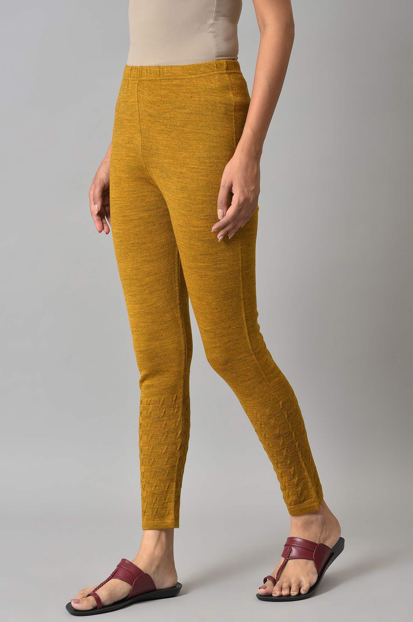Yellow Knitted Solid Winter Tights - Image 3