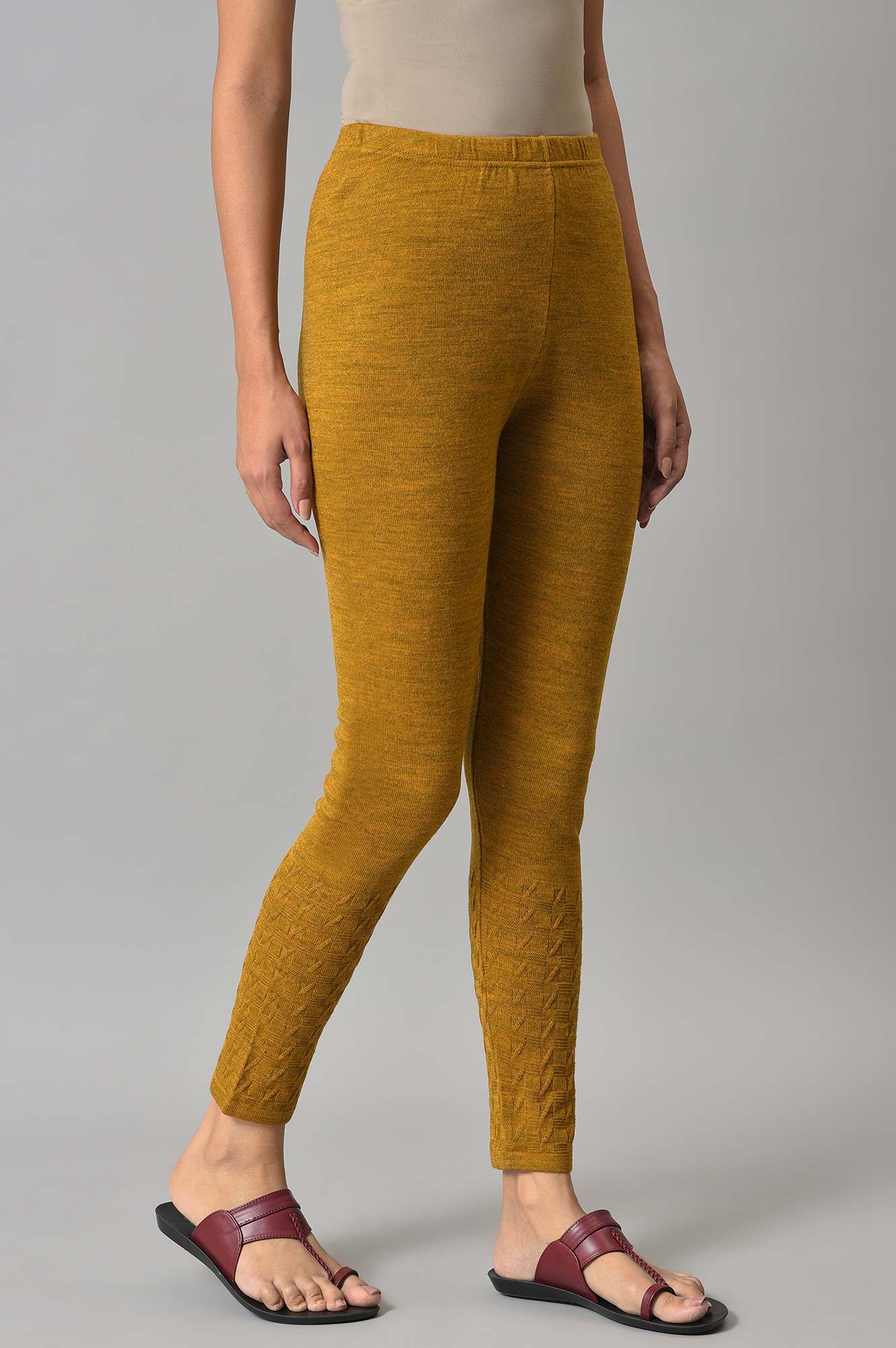 Yellow Knitted Solid Winter Tights - Image 4