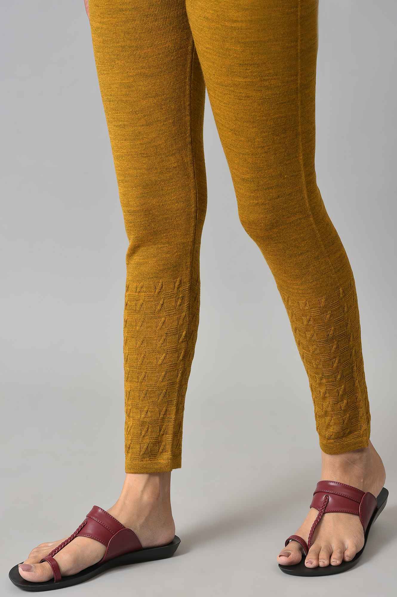 Yellow Knitted Solid Winter Tights - Image 8