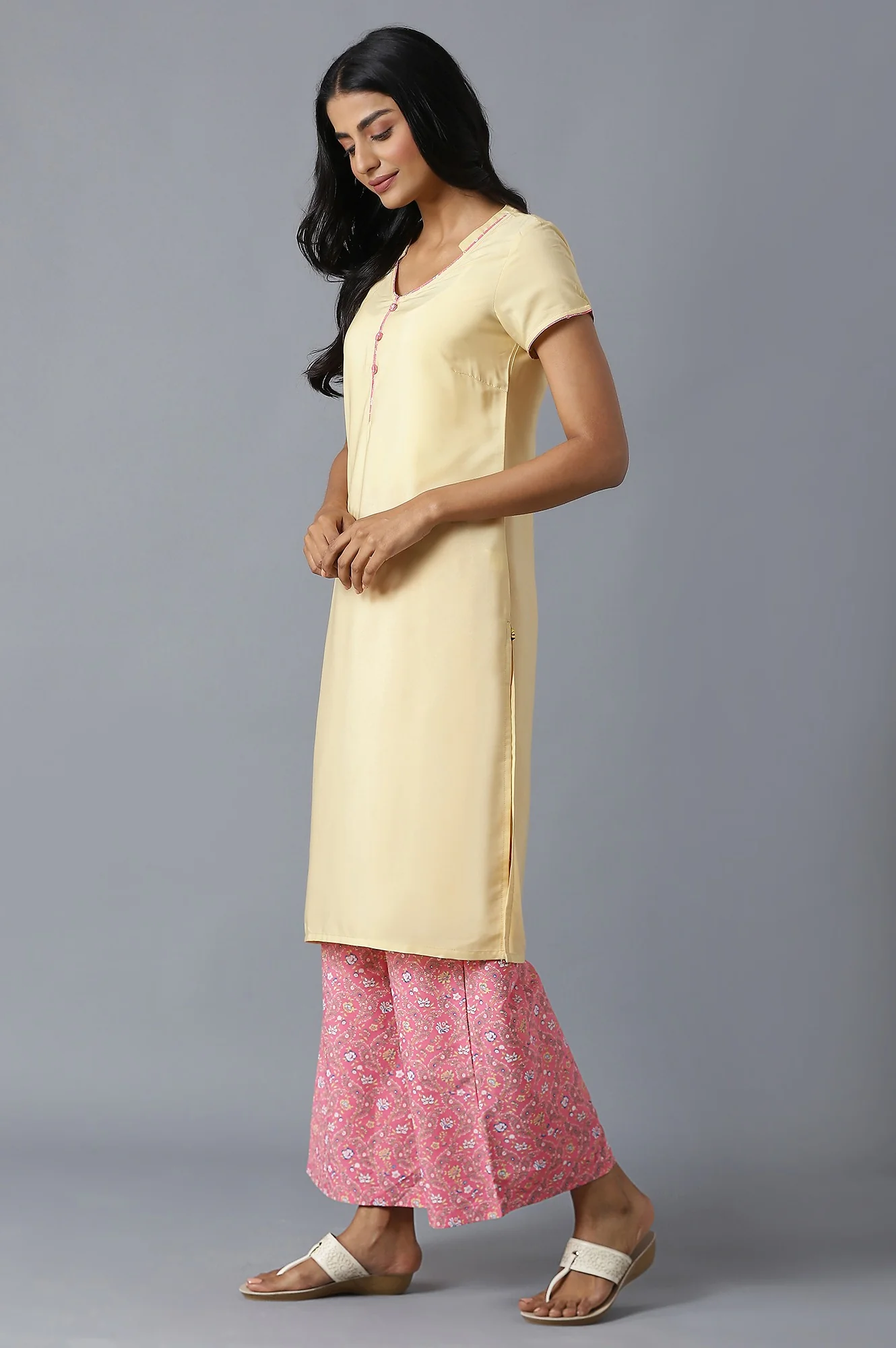 Yellow kurta and Pink Palazzo Set - Image 3