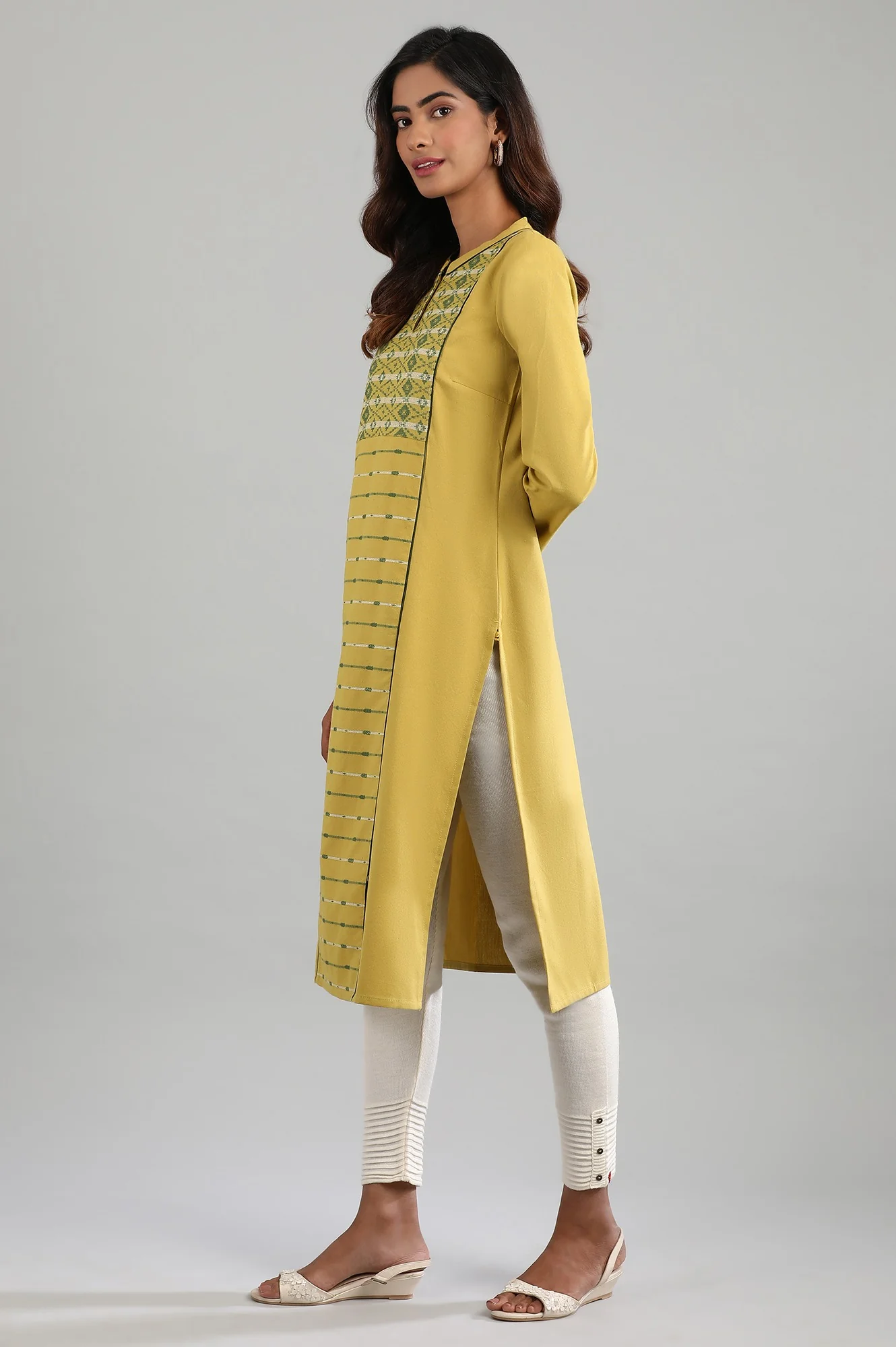 Yellow Mandarin Neck Winter kurta - Image 3